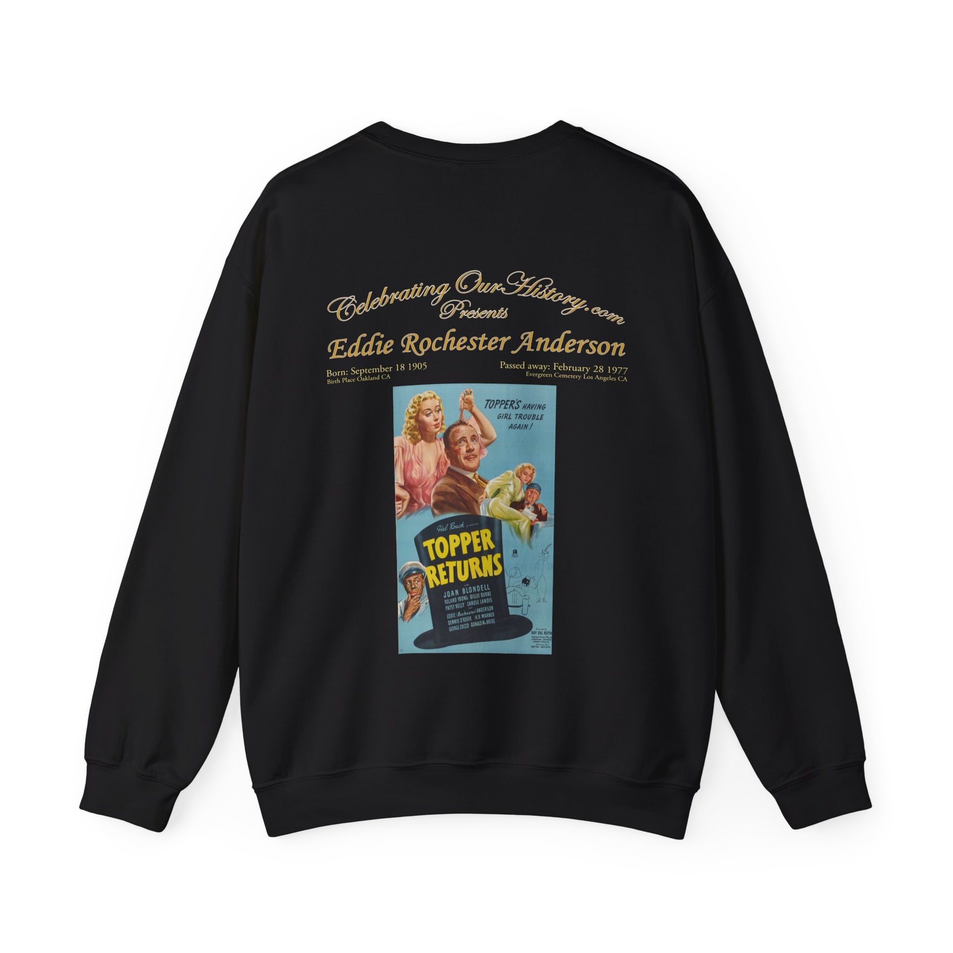 Eddie “Rochester” Anderson - Topper Returns (1941) v2 -  Front and Back Printed Concert Style Sweatshirt