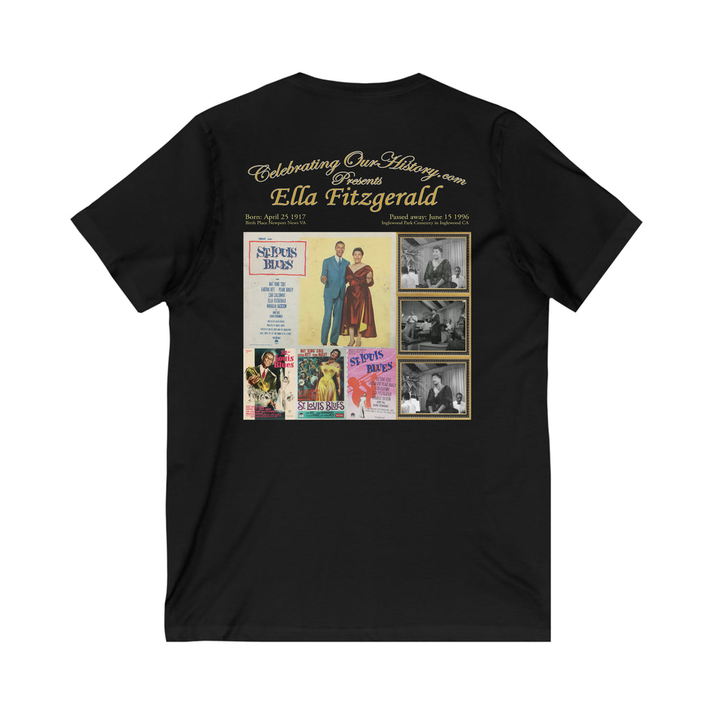 Ella Fitzgerald - St. Louis Blues (1958) - Front and Back Printed Concert Style V-Neck T-Shirt