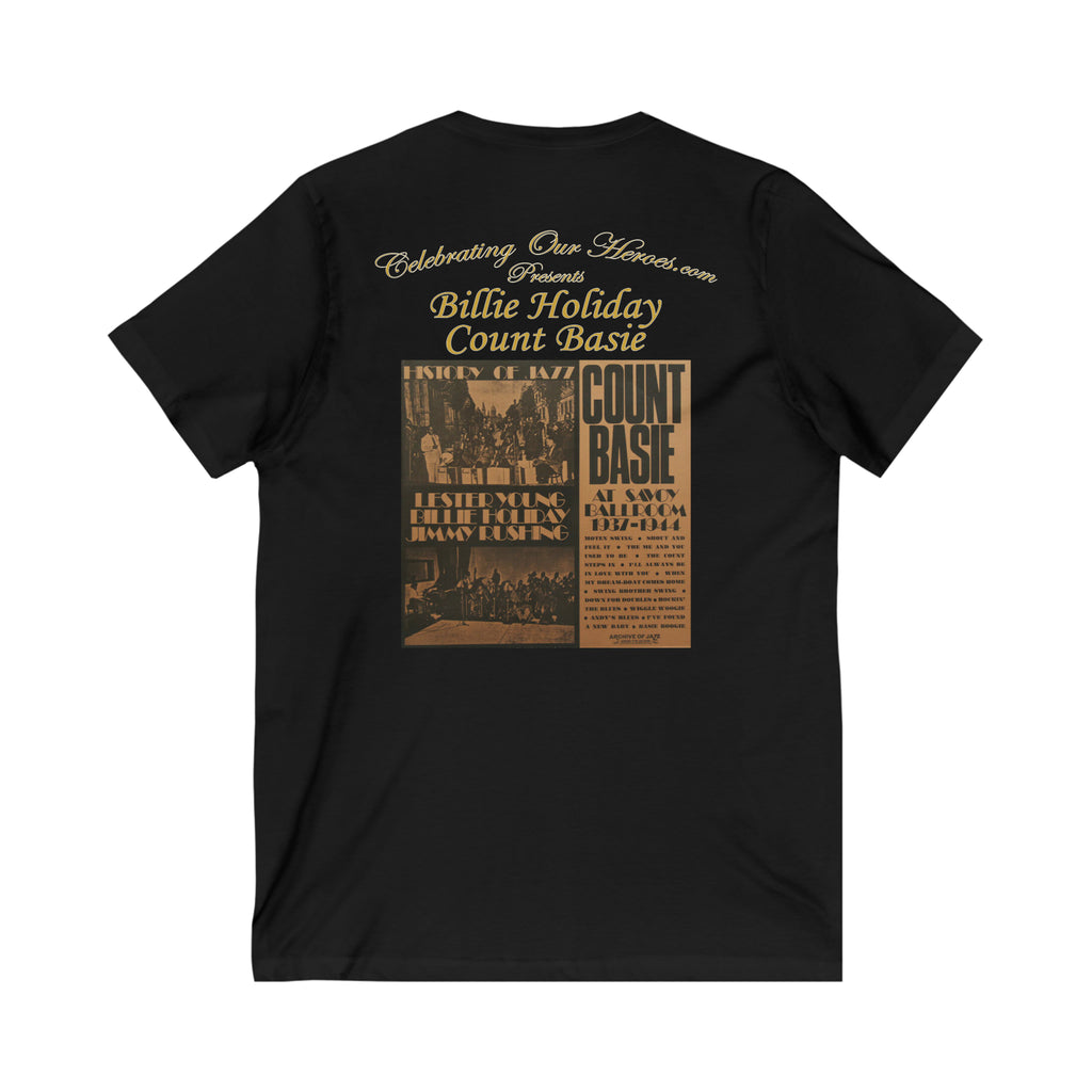 Billie Holiday And Count Basie - History Of Jazz - Front and Back Printed Concert Style V-Neck T-Shirt