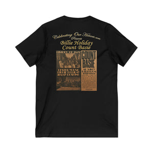 Billie Holiday And Count Basie - History Of Jazz - Front and Back Printed Concert Style V-Neck T-Shirt