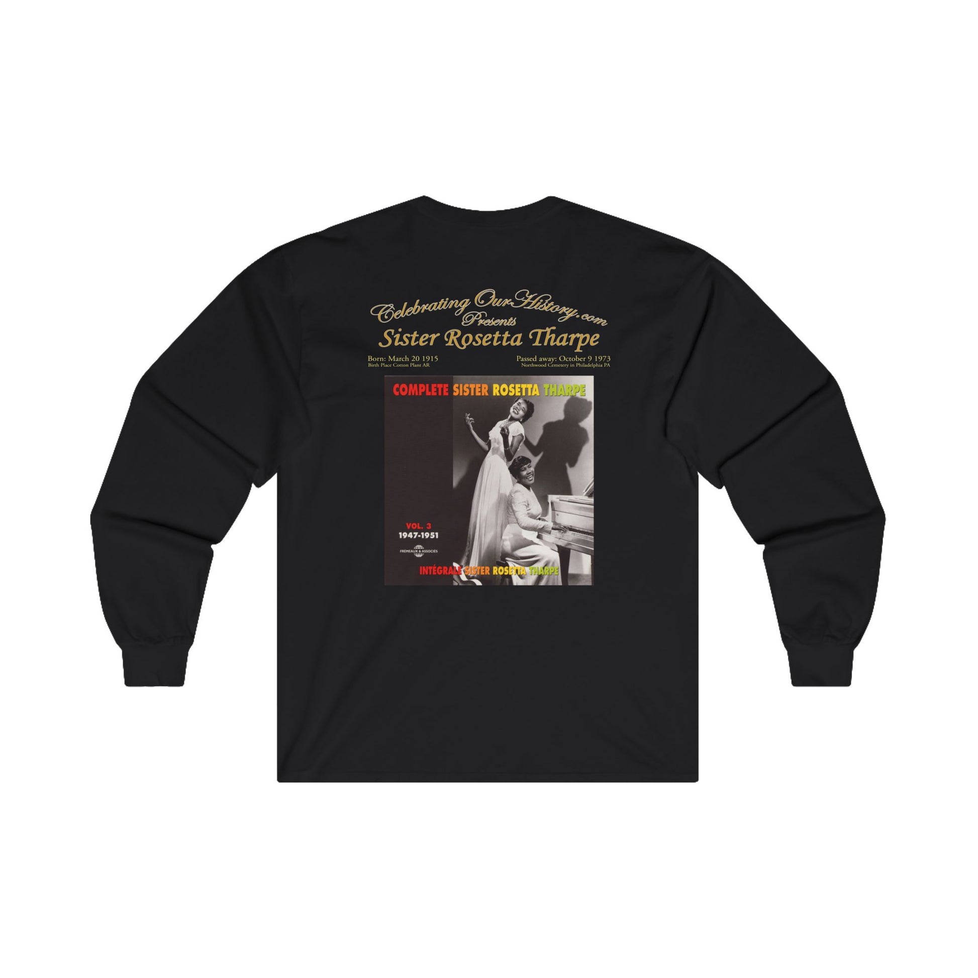 Sister Rosetta Tharpe - Complete Sister Rosetta Tharpe - Front and Back Printed Concert Style Long Sleeve T-Shirt