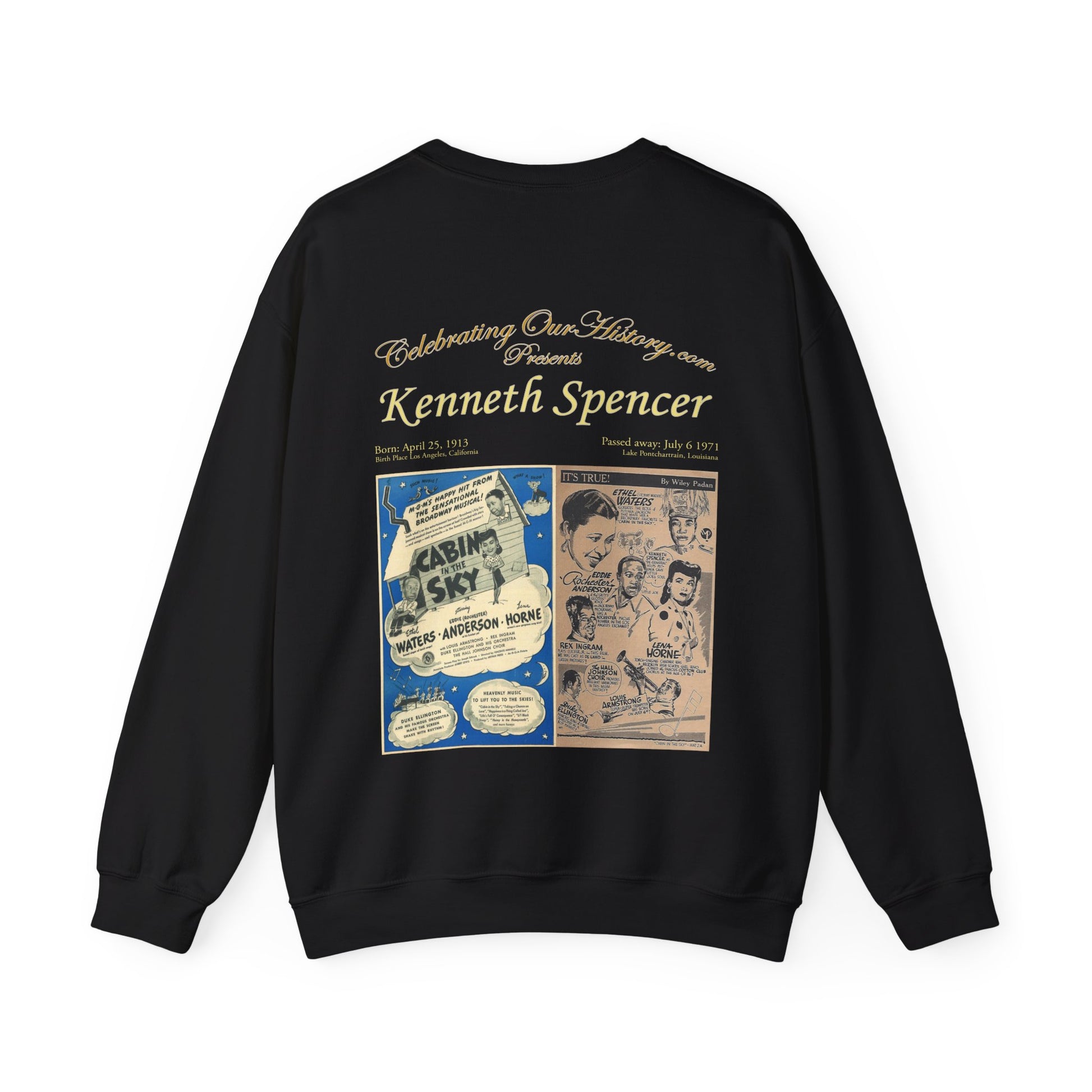 Kenneth Spencer - Cabin in the Sky (1943) -  Front and Back Printed Concert Style Sweatshirt