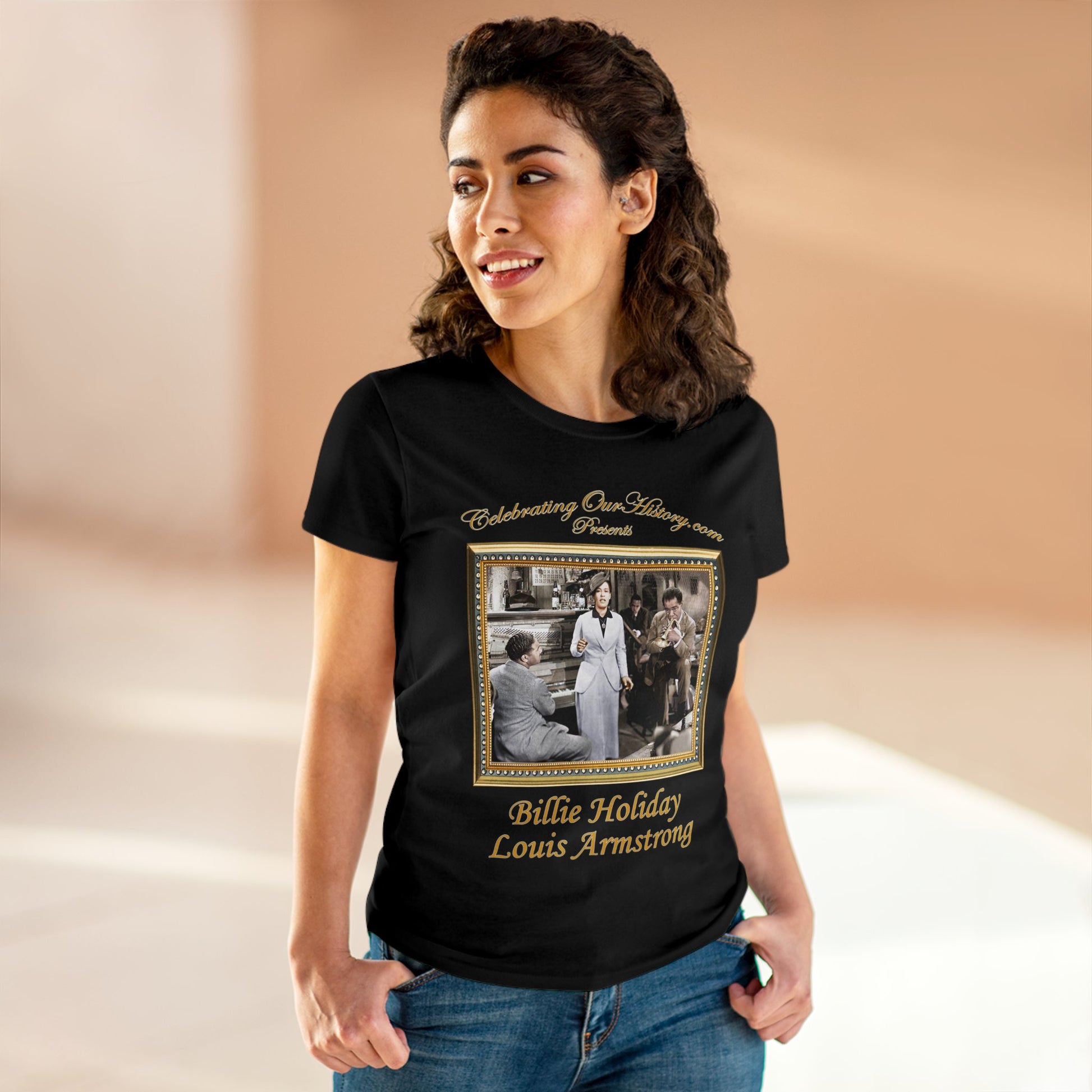 Billie Holiday and Louis Armstrong - New Orleans (1947) - Front and Back Printed Concert Style Women's T-Shirt