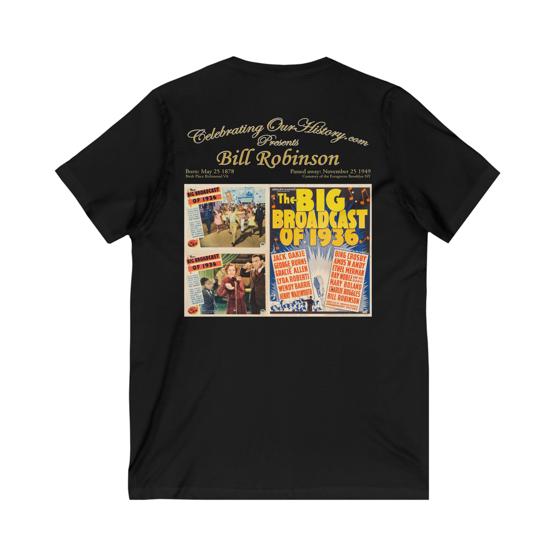 Bill Robinson - The Big Broadcast of 1936 - Front and Back Printed Concert Style V-Neck T-Shirt