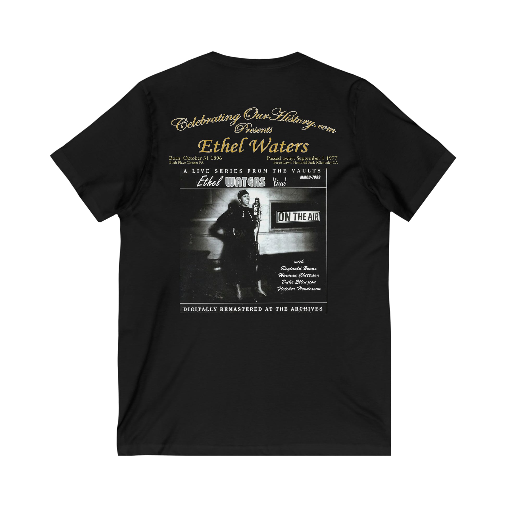 Ethel Waters - Ethel Waters Live - Front and Back Printed Concert Style V-Neck T-Shirt