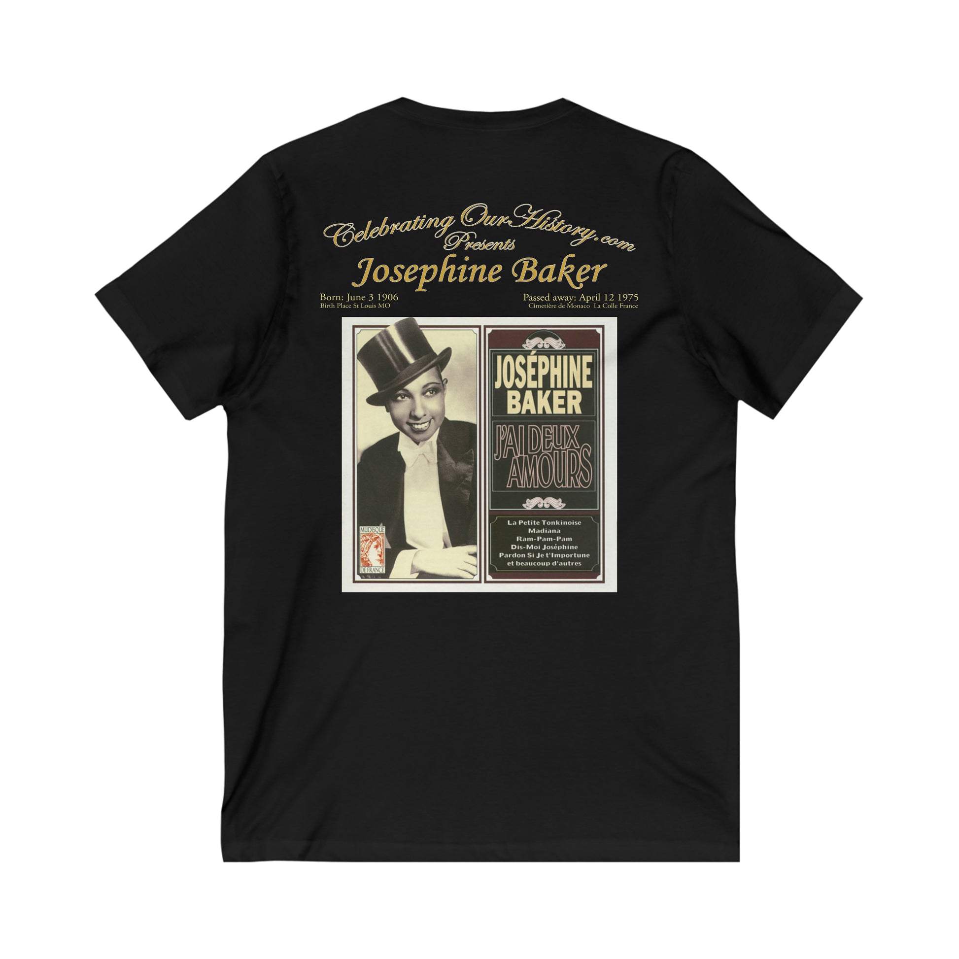 Josephine Baker - J'ai Deux Amours v2 - Front and Back Printed Concert Style V-Neck T-Shirt