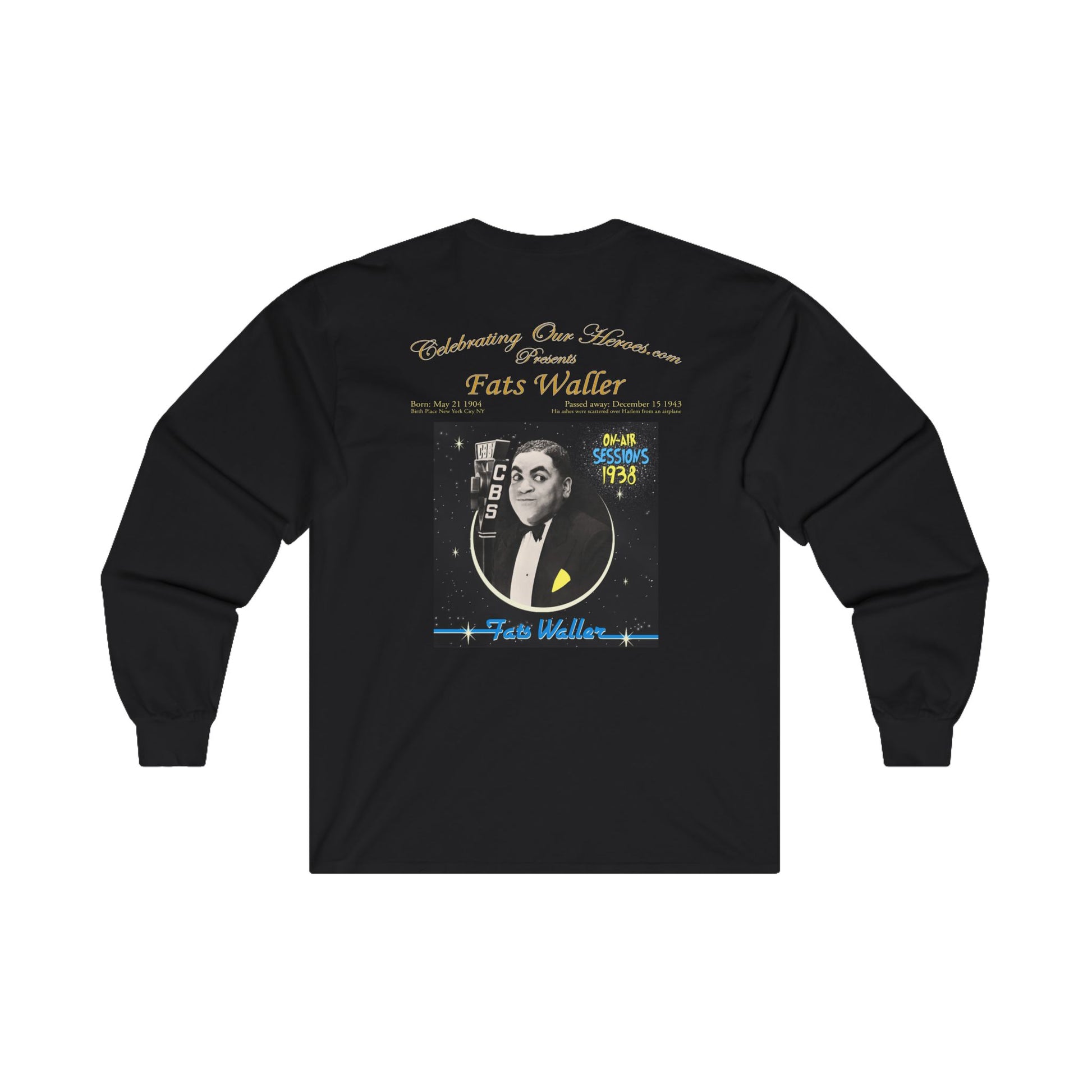 Fats Waller - On-Air Sessions 1938 - Front and Back Printed Concert Style Long Sleeve T-Shirt