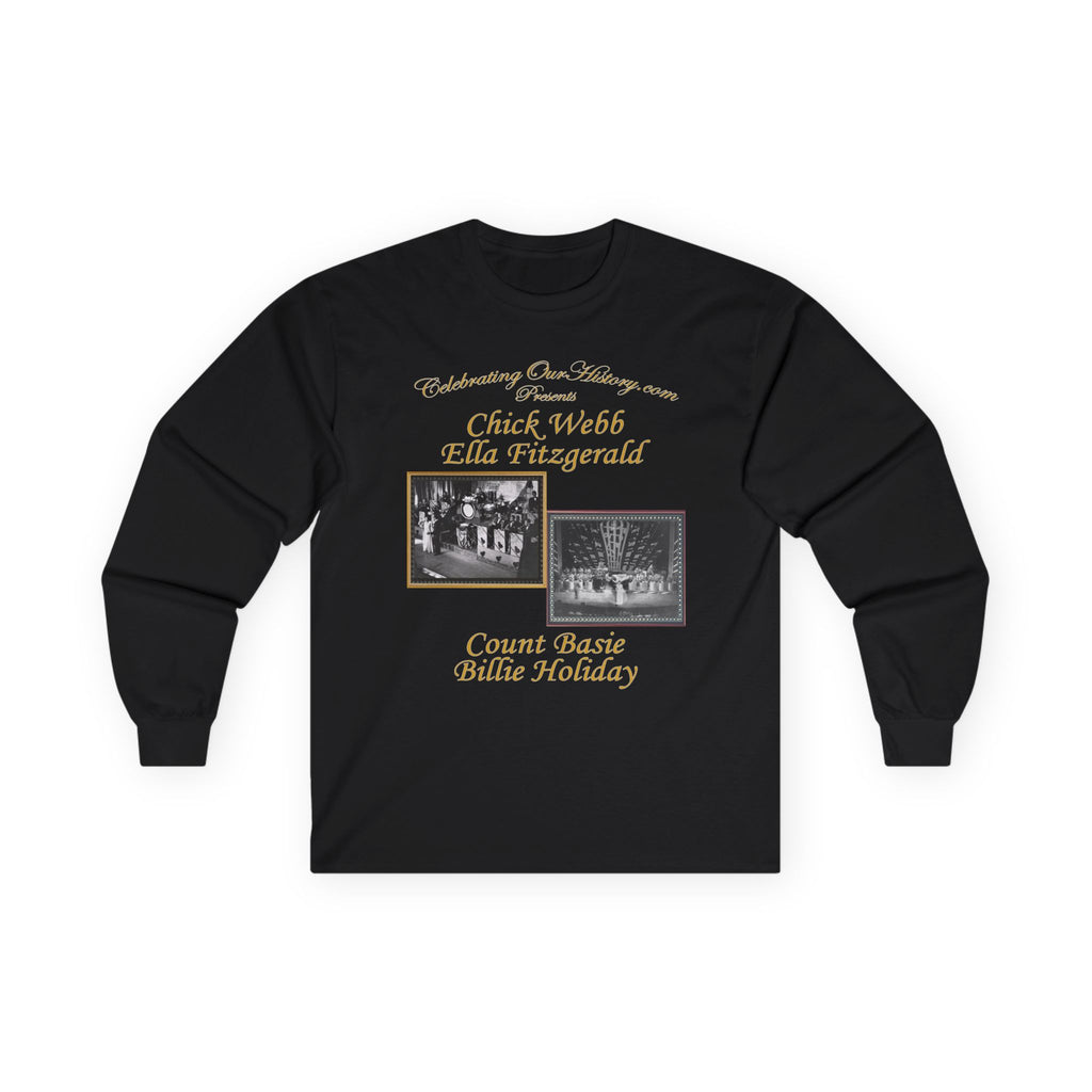 Chick Webb & Ella Fitzgerald vs Count Basie & Billie Holiday - Battle of Swing - Front and Back Printed Concert Style Long Sleeve T-Shirt
