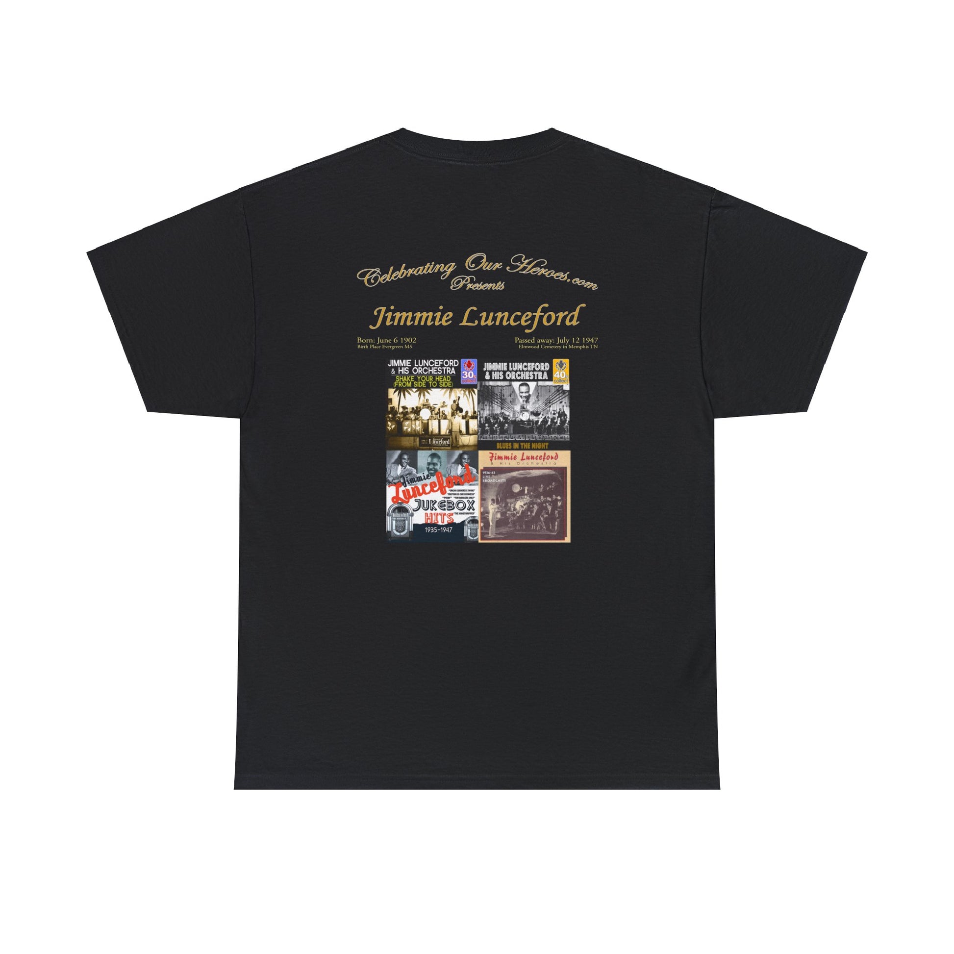 Jimmie Lunceford - Four Records -  Front and Back Printed Concert Style T-Shirt