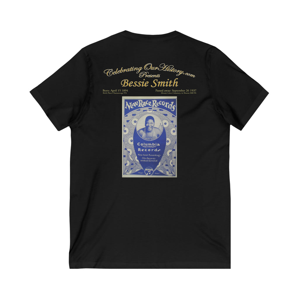 Bessie Smith - New Race Records - Front and Back Printed Concert Style V-Neck T-Shirt