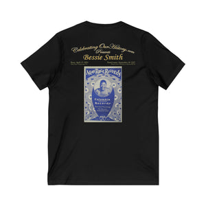 Bessie Smith - New Race Records - Front and Back Printed Concert Style V-Neck T-Shirt
