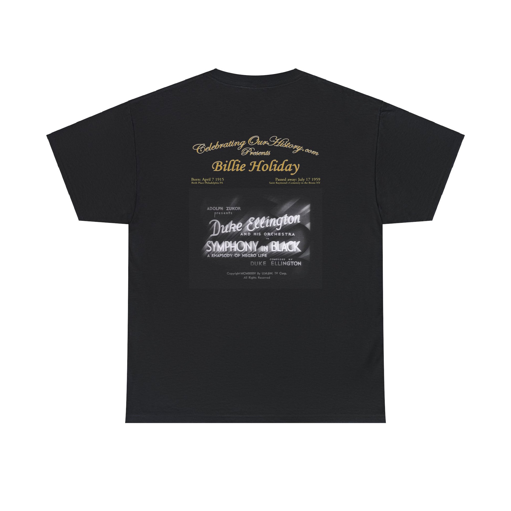 Billie Holiday - Symphony in Black (1935) -  Front and Back Printed Concert Style T-Shirt