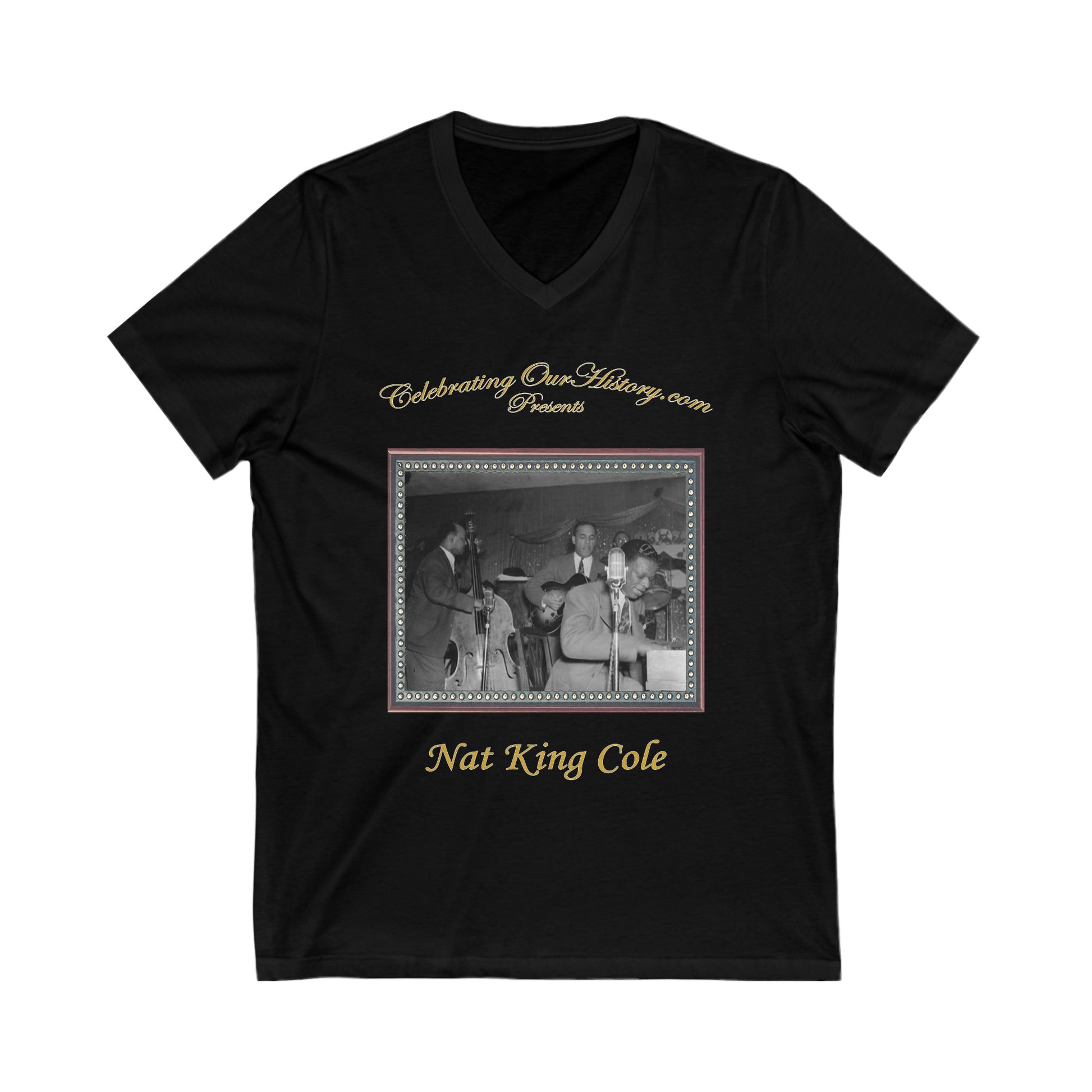 Nat King Cole - The Nat King Cole Trio v2 - Front and Back Printed Concert Style V-Neck T-Shirt