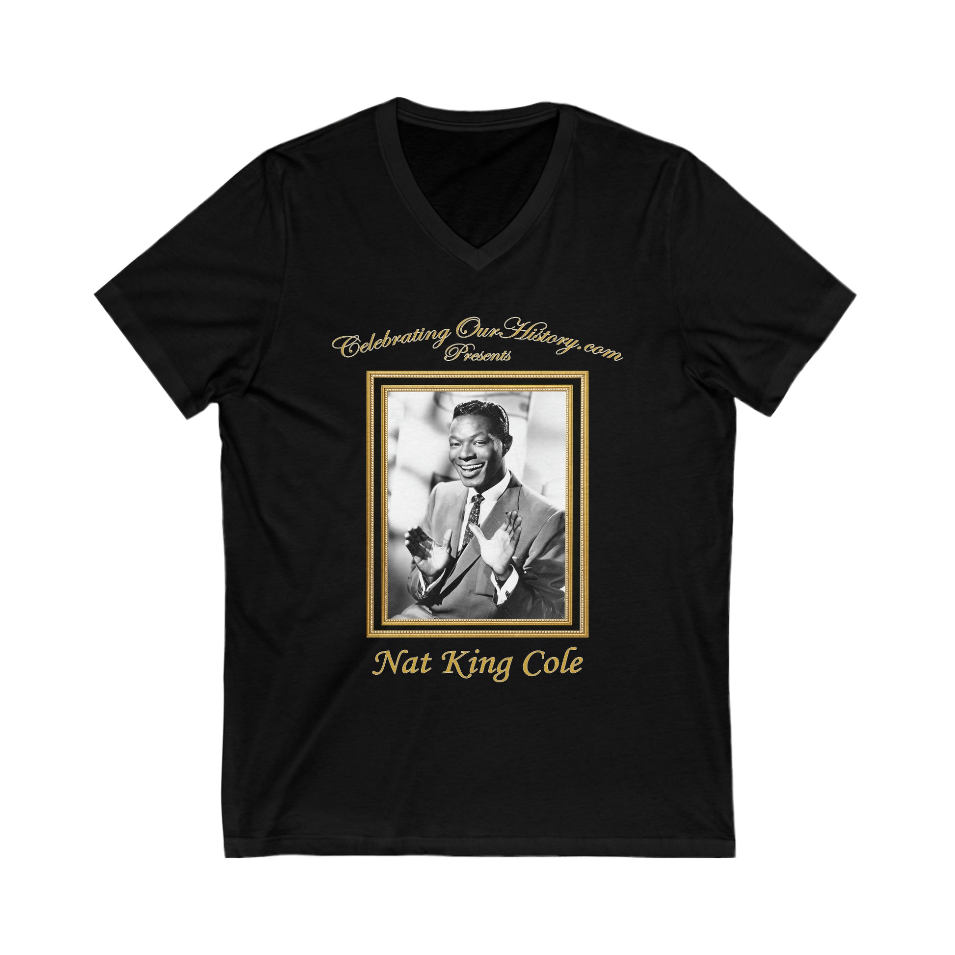 Nat King Cole - The Unforgettable Nat King Cole - Front and Back Printed Concert Style V-Neck T-Shirt