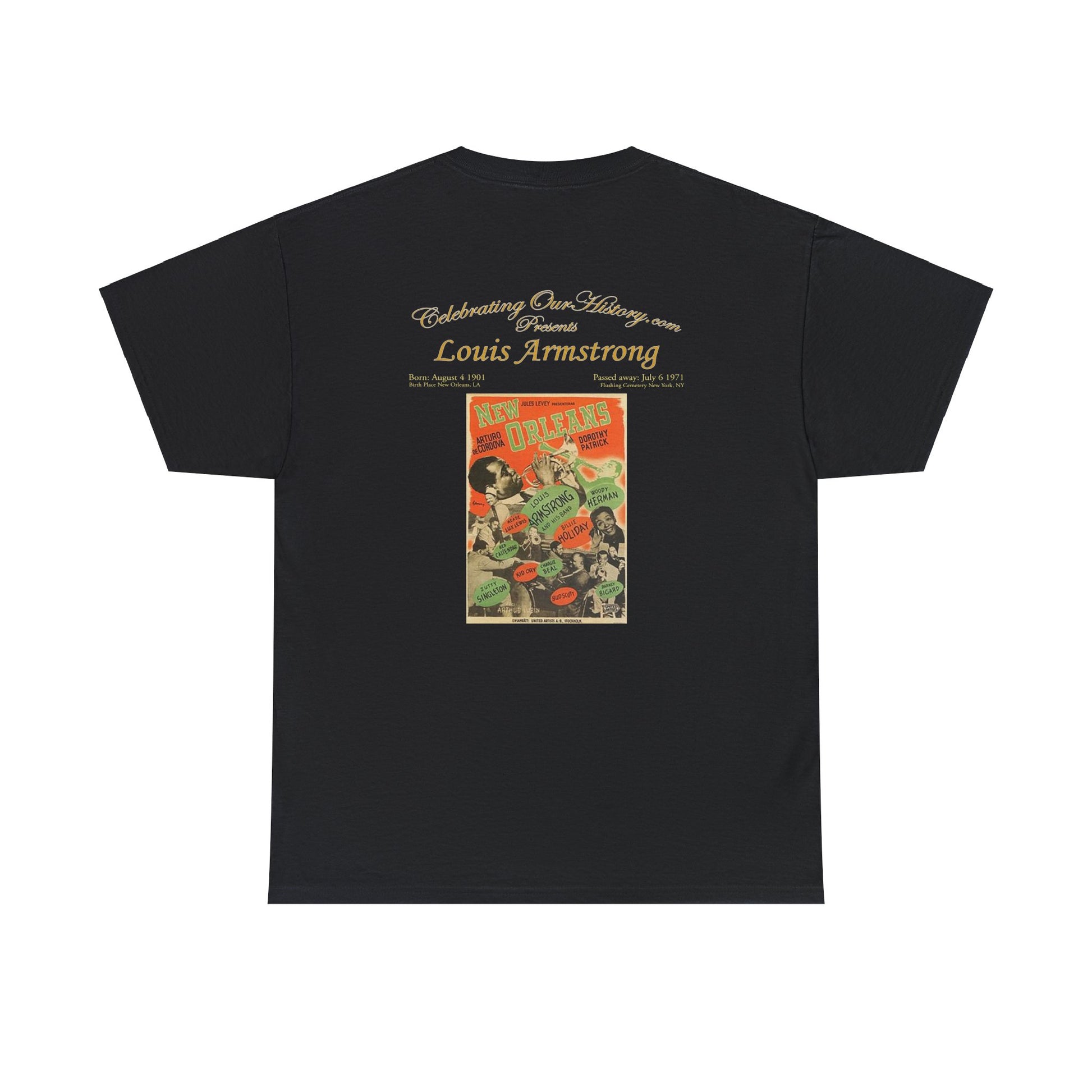 Louis Armstrong - New Orleans (1947) - Front and Back Printed Concert Style T-Shirt