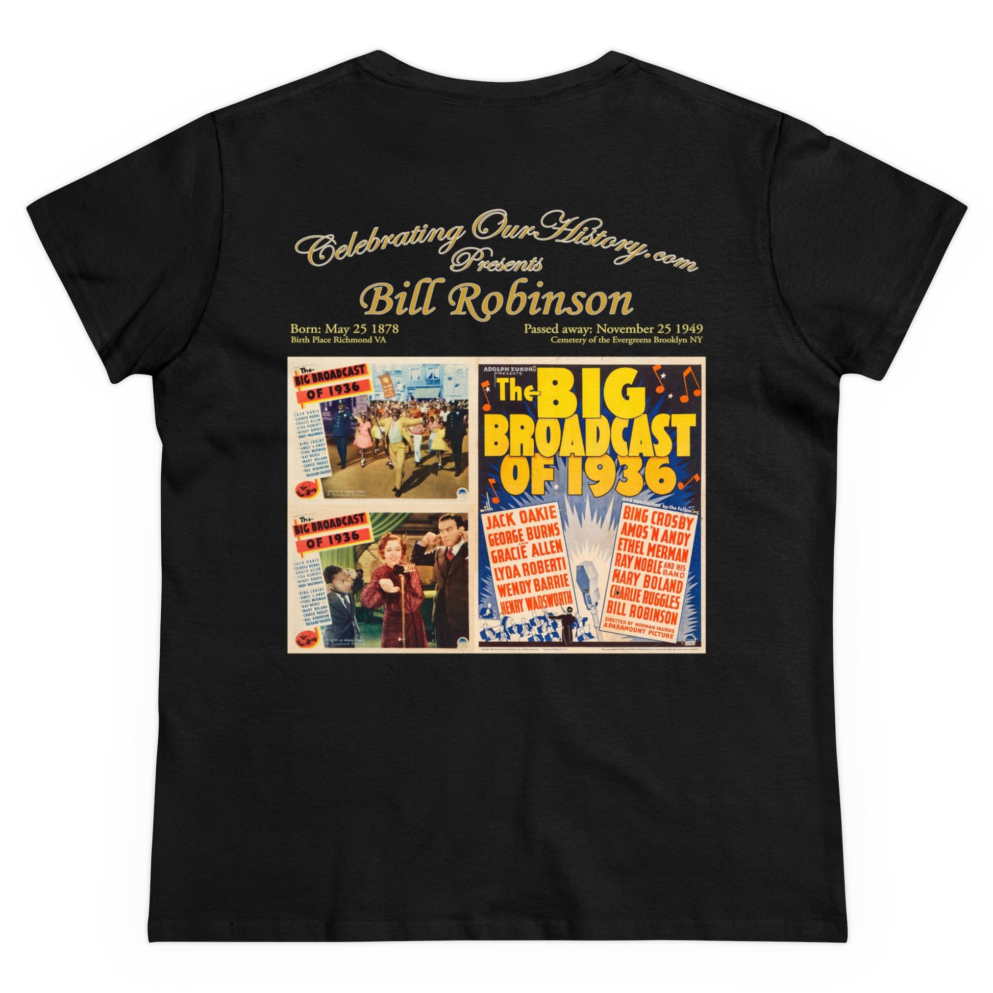 Bill Robinson - The Big Broadcast of 1936 -  Front and Back Printed Concert Style Women's T-Shirt