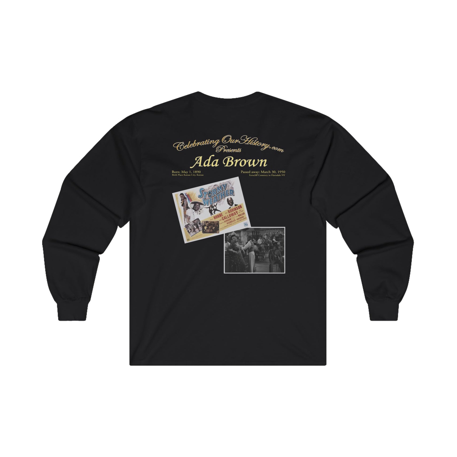 Ada Brown - Stormy Weather (1943) - Front and Back Printed Concert Style Long Sleeve T-Shirt