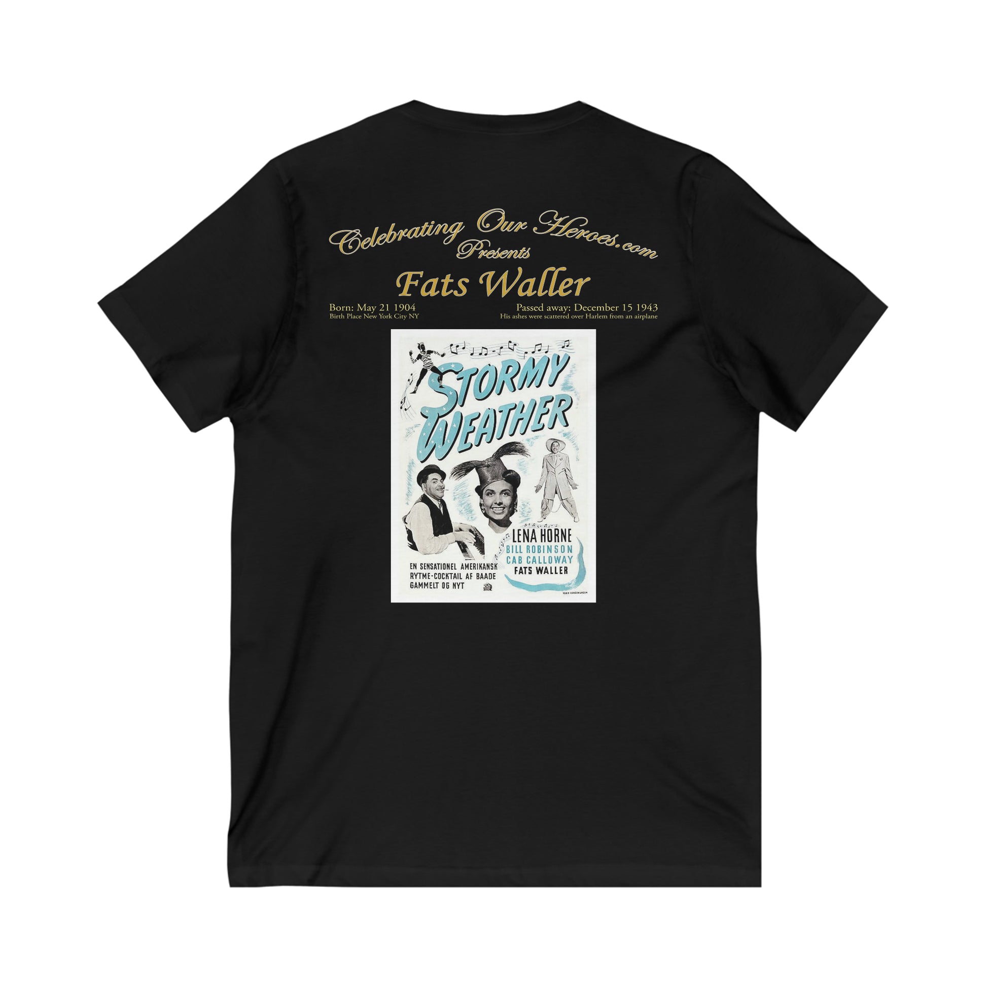 Fats Waller - Stormy Weather (1943) - Front and Back Printed Concert Style V-Neck T-Shirt