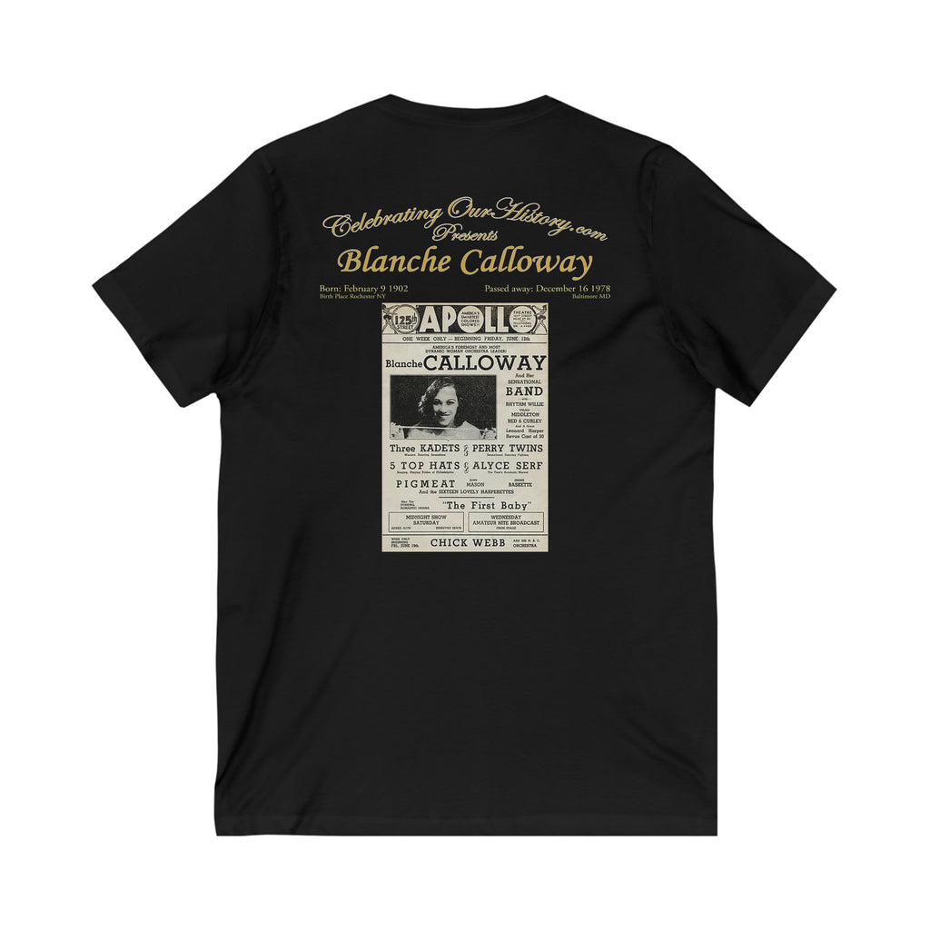 Blanche Calloway - Apollo - Front and Back Printed Concert Style V-Neck T-Shirt