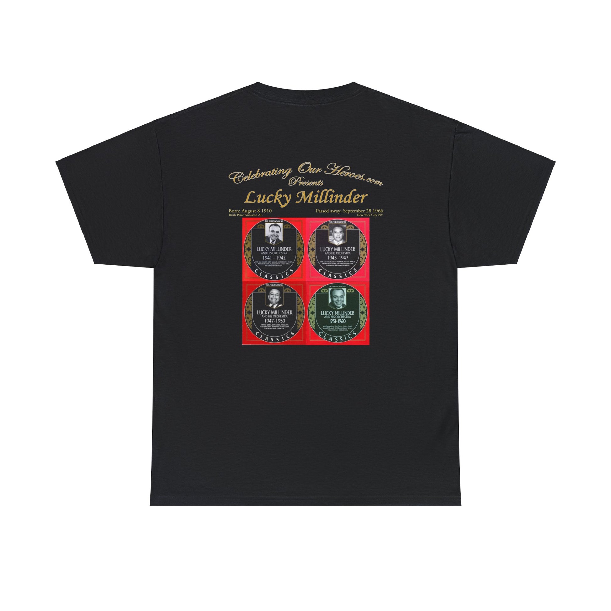 Lucky Millinder - Four Records -  Front and Back Printed Concert Style T-Shirt