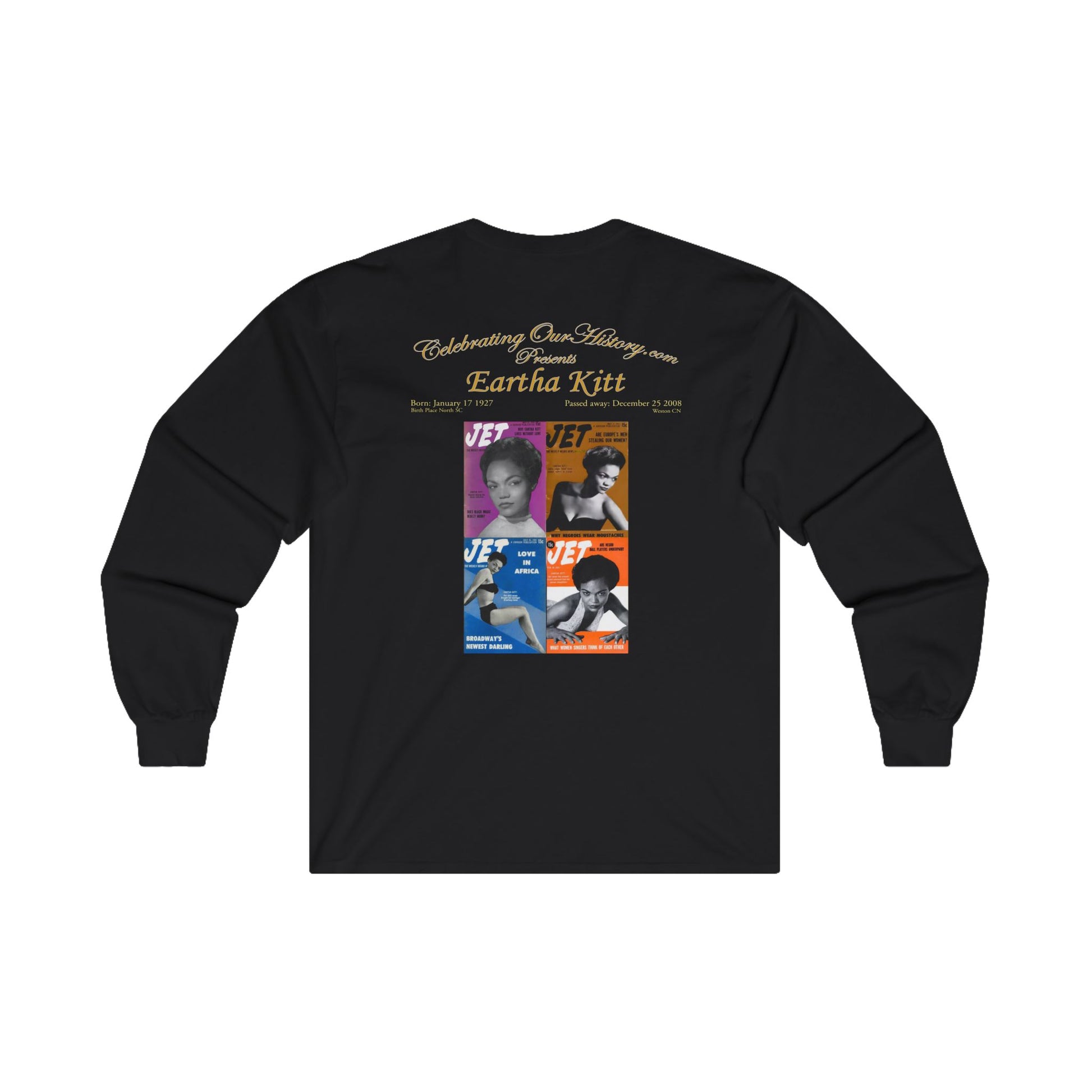 Eartha Kitt - Four Magazines - Front and Back Printed Concert Style Long Sleeve T-Shirt