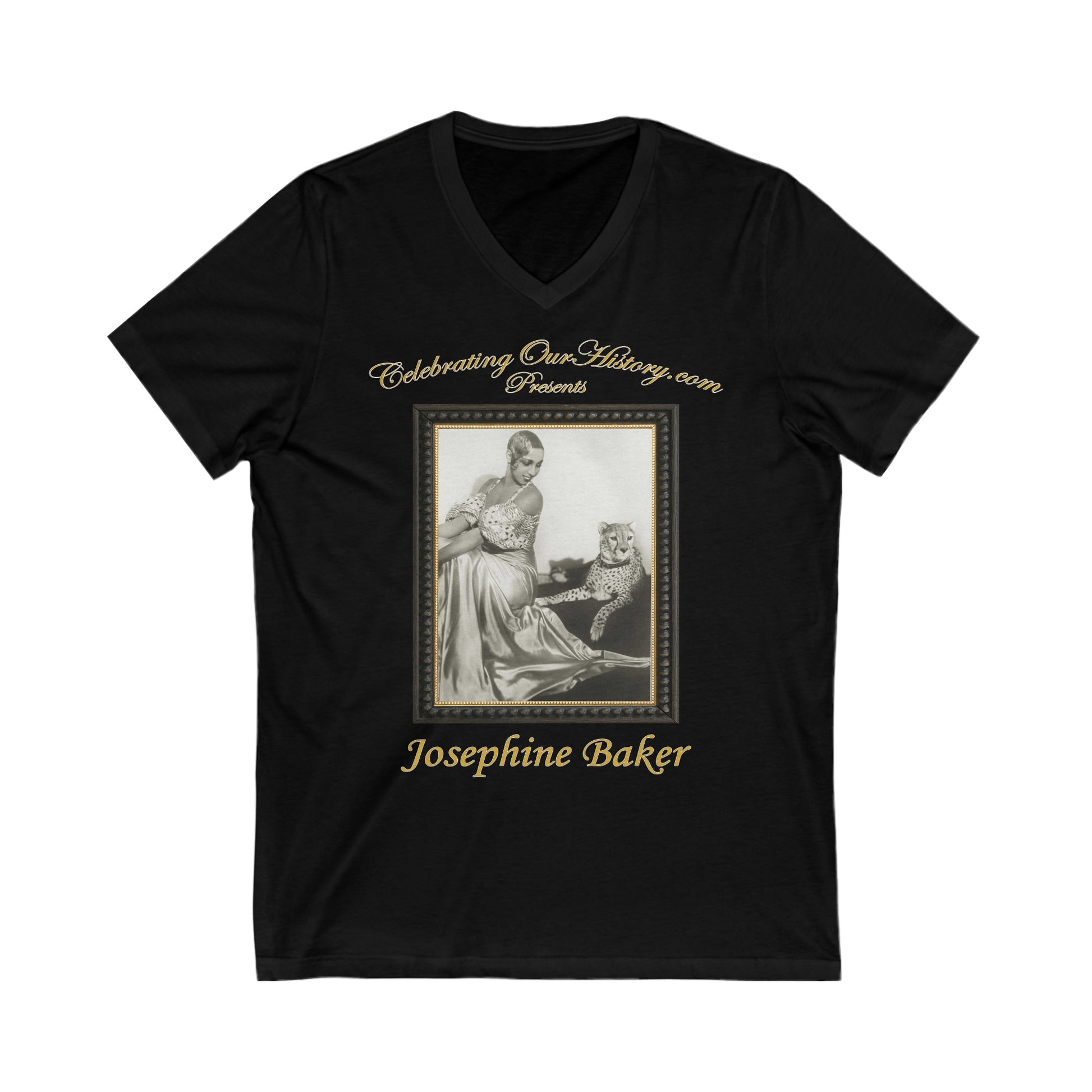 Josephine Baker - Four Stamps - Front and Back Printed Concert Style V-Neck T-Shirt