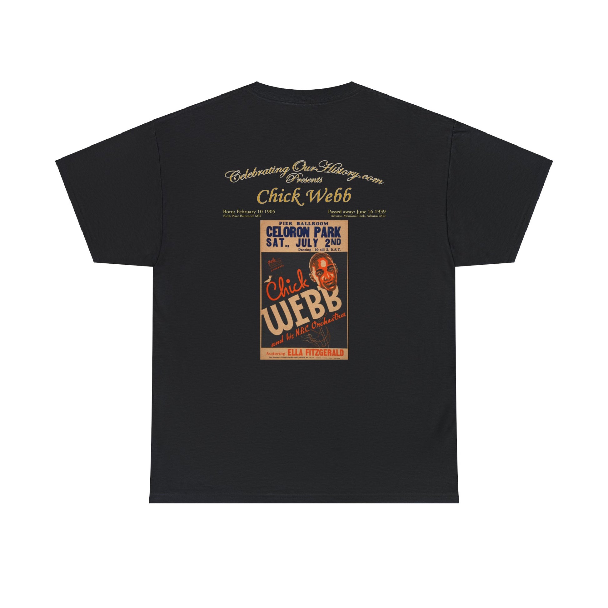 Chick Webb - Celoron Park -  Front and Back Printed Concert Style T-Shirt