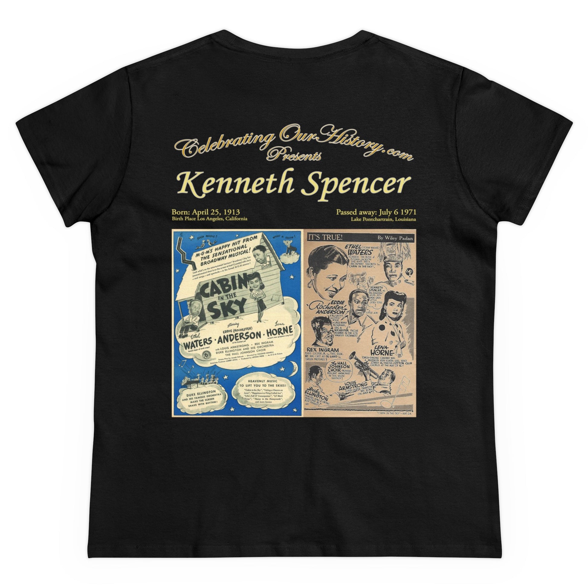 Kenneth Spencer - Cabin in the Sky (1943) -  Front and Back Printed Concert Style Women's T-Shirt