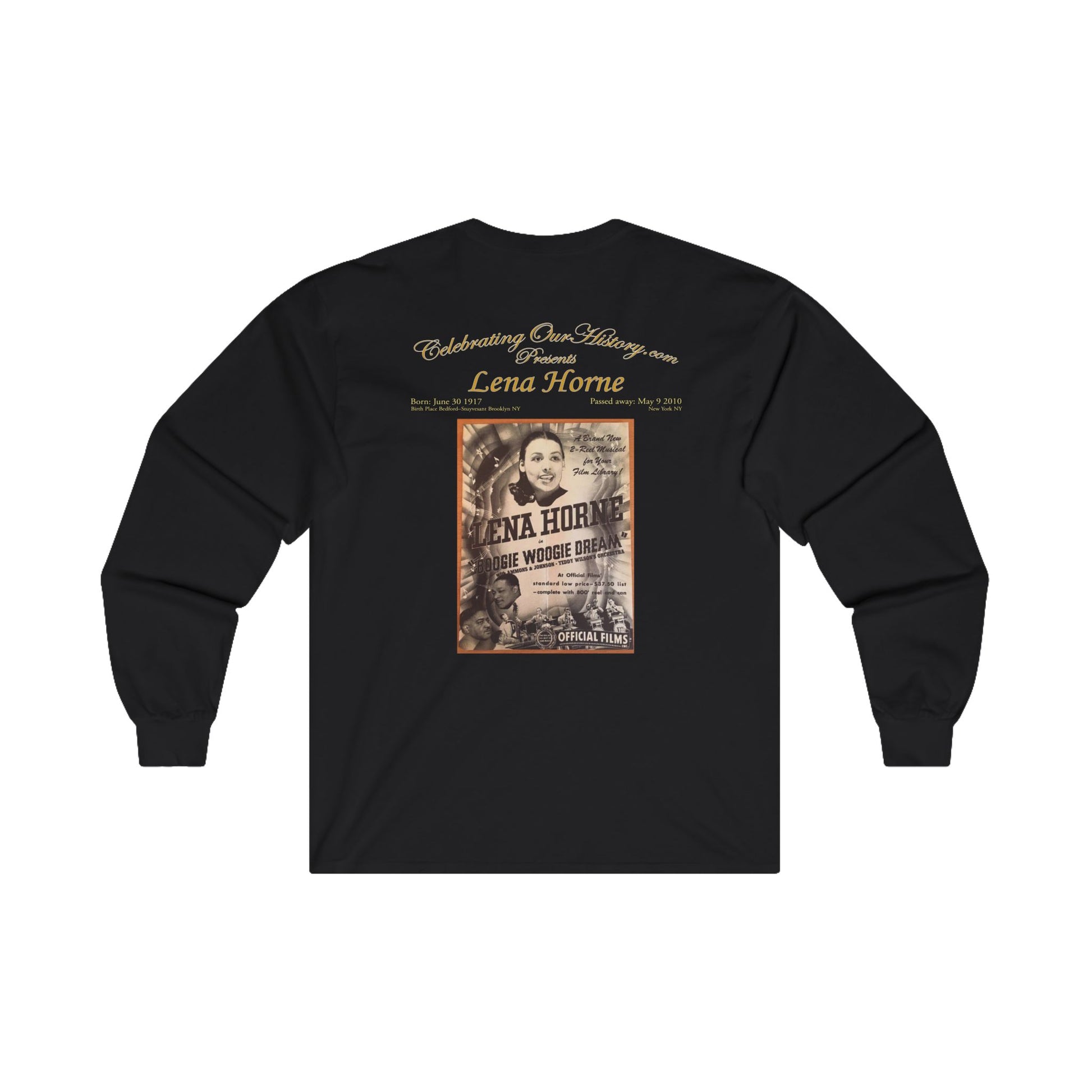 Lena Horne - Boogie Woogie Dream (1944) - Front and Back Printed Concert Style Long Sleeve T-Shirt