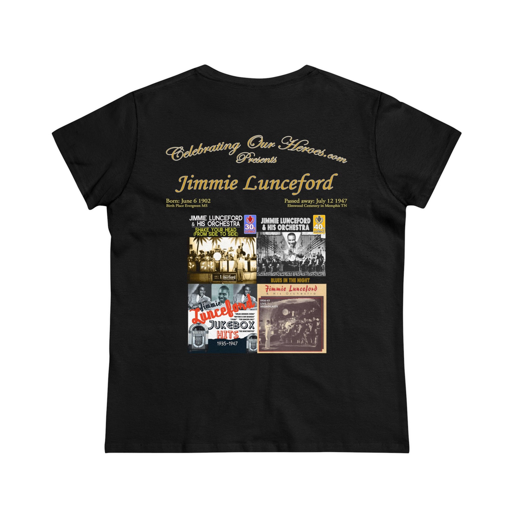 Jimmie Lunceford - Four Records -  Front and Back Printed Concert Style Women's T-Shirt