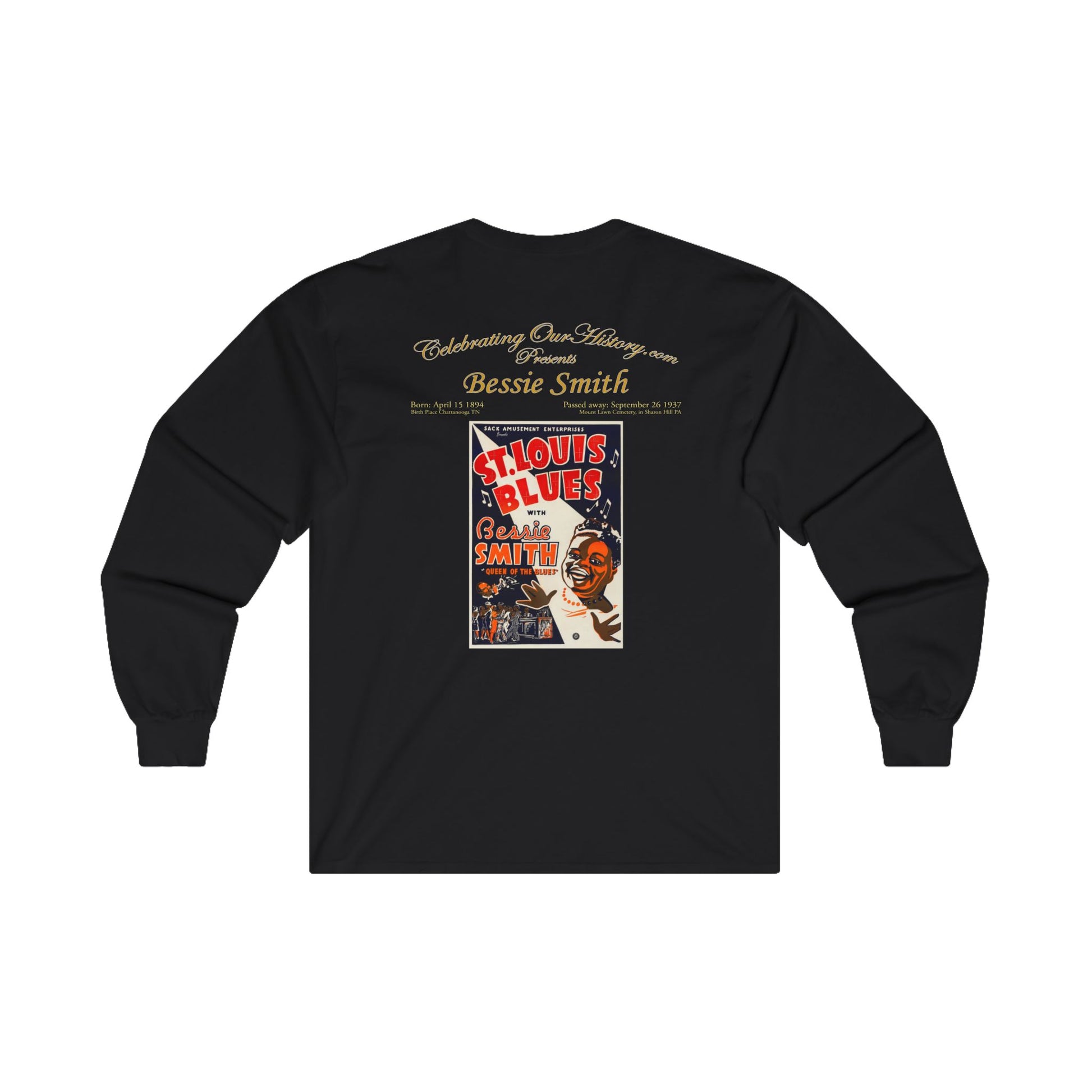 Bessie Smith - St. Louis Blues (1929) - Front and Back Printed Concert Style Long Sleeve T-Shirt