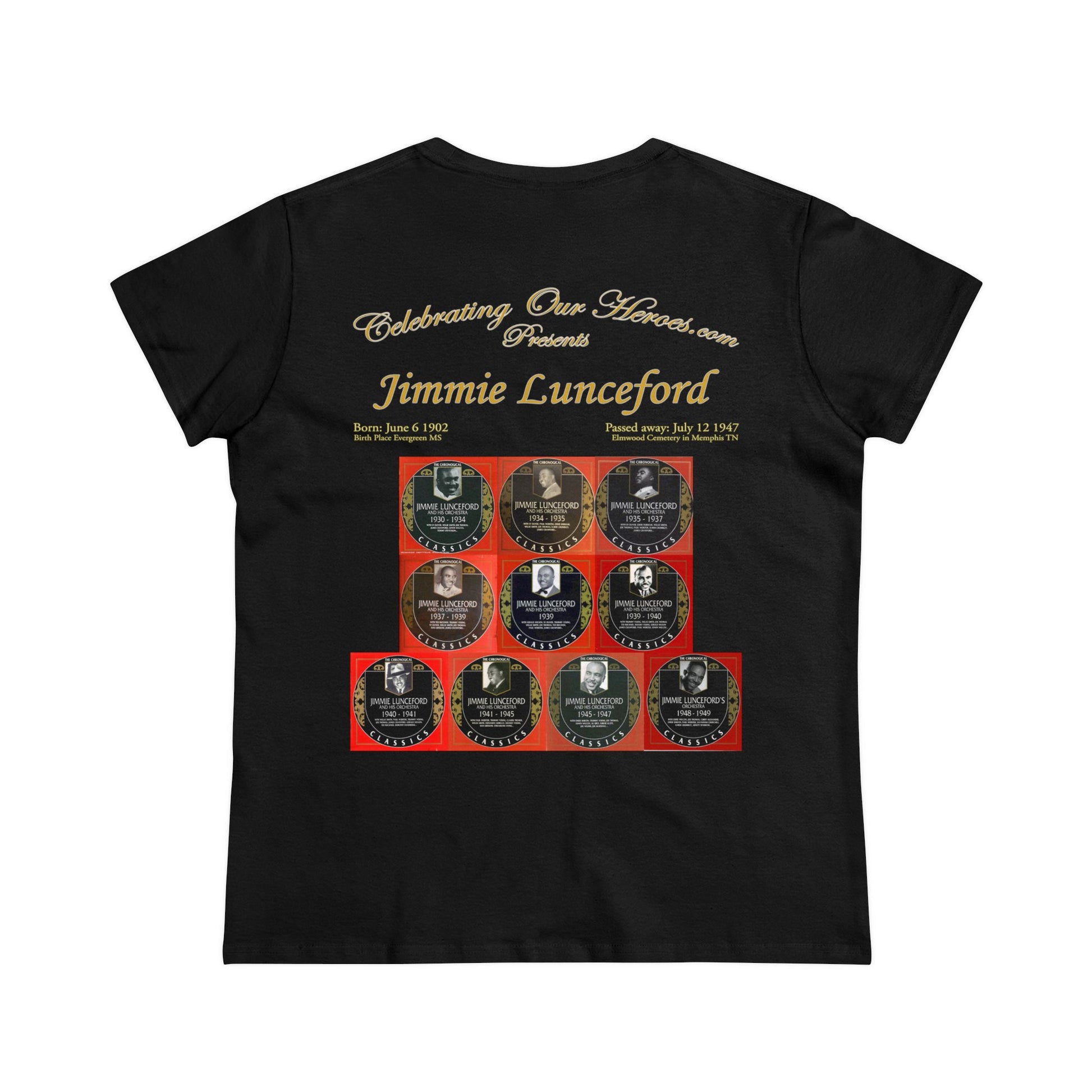 Jimmie Lunceford - Ten Records -  Front and Back Printed Concert Style Women's T-Shirt