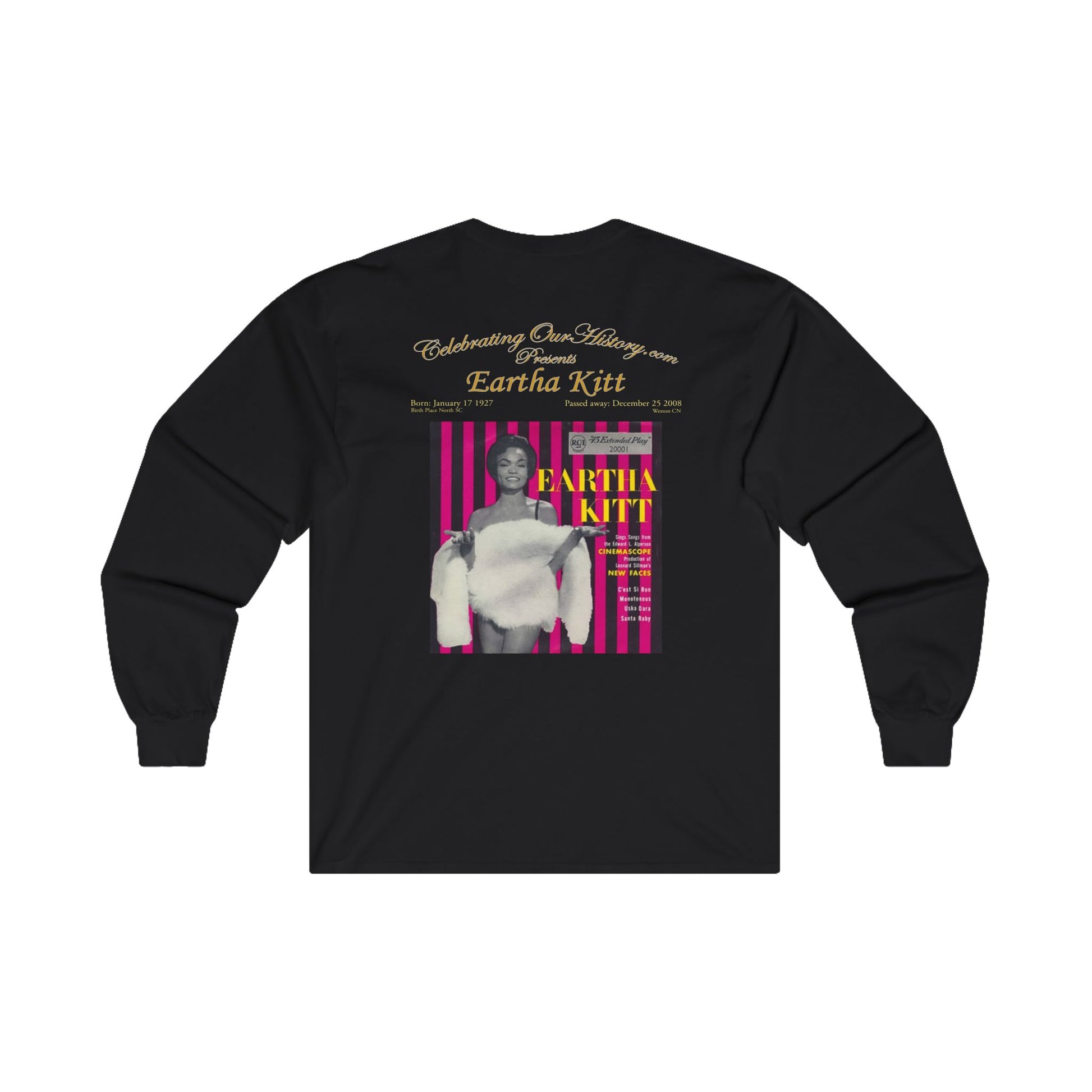 Eartha Kitt - Eartha Kitt Album - Front and Back Printed Concert Style Long Sleeve T-Shirt