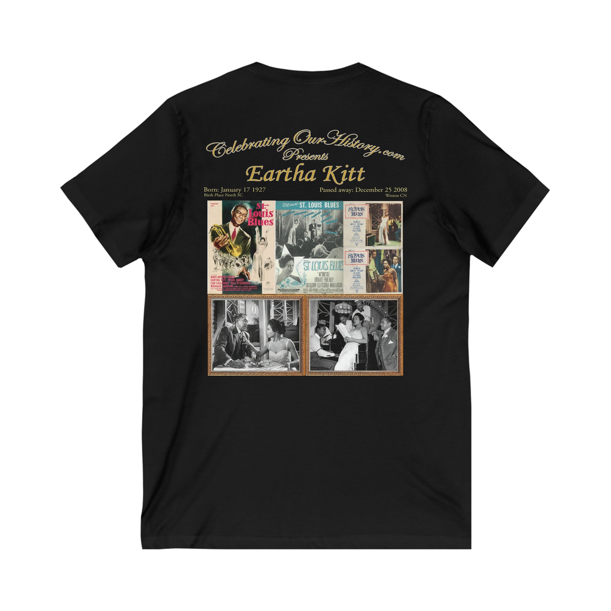 Eartha Kitt - St. Louis Blues (1958) v2 - Front and Back Printed Concert Style V-Neck T-Shirt