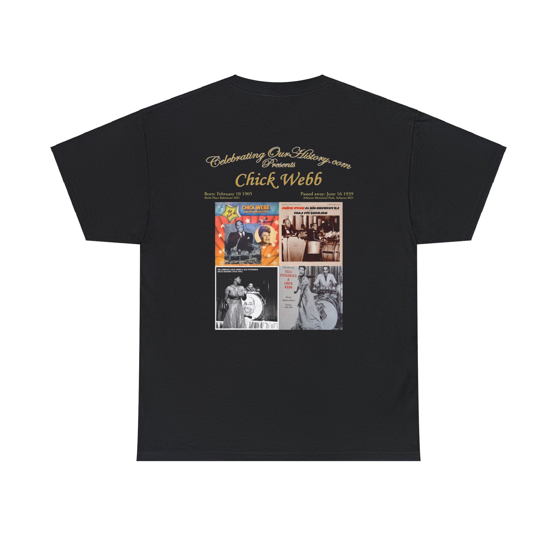 Chick Webb - Four Records -  Front and Back Printed Concert Style T-Shirt