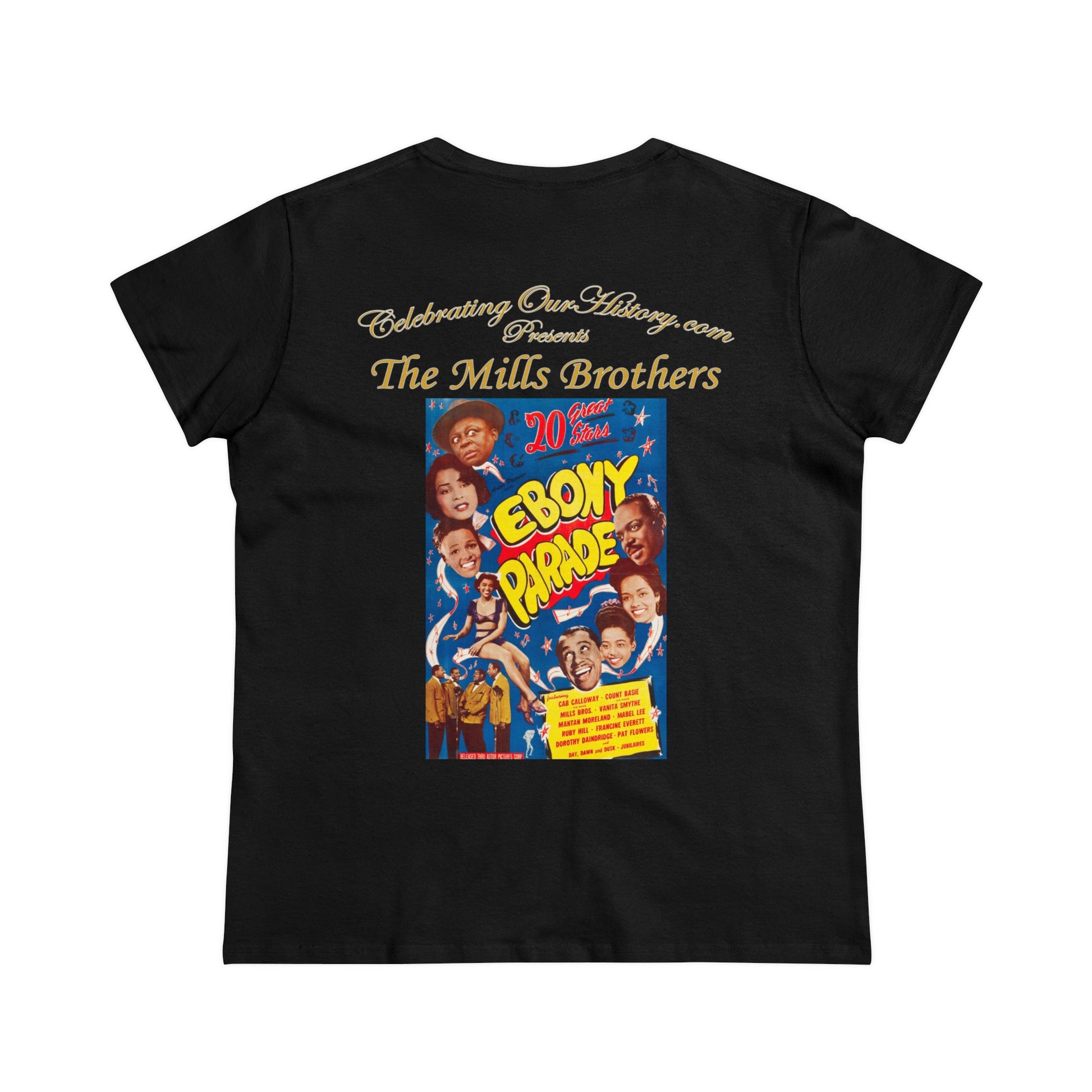 The Mills Brothers - Ebony Parade (1947) -  Front and Back Printed Concert Style Women's T-Shirt
