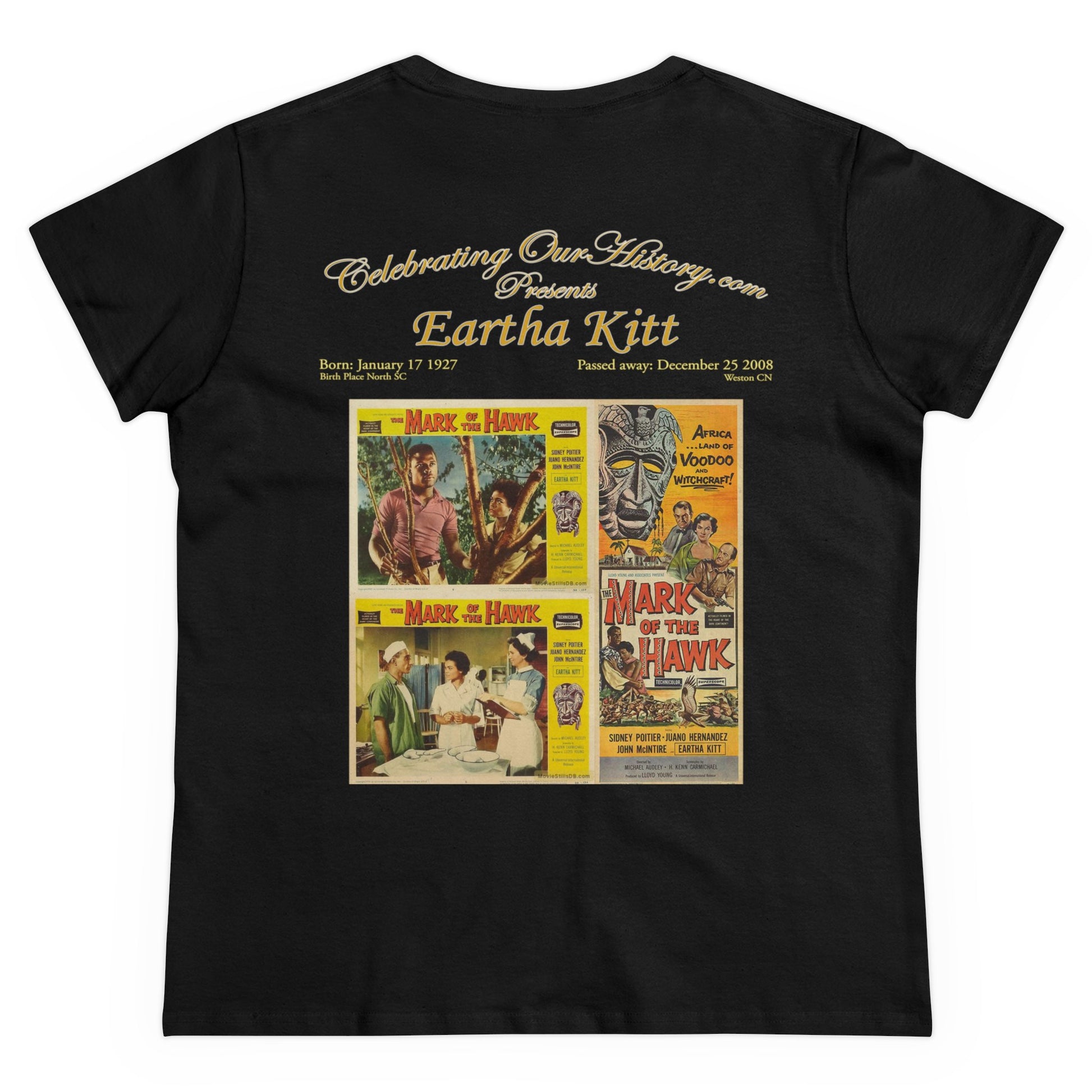 Eartha Kitt - Mark Of The Hawk (1957) -  Front and Back Printed Concert Style Women's T-Shirt