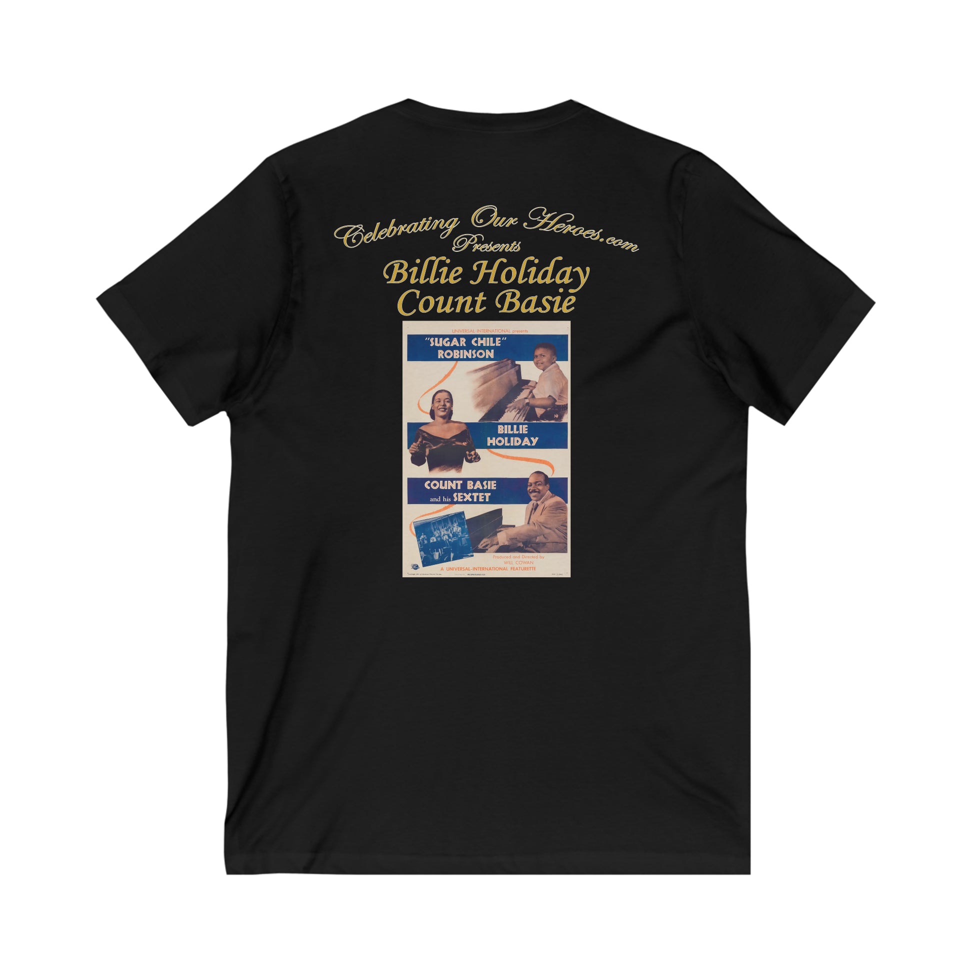 Billie Holiday And Count Basie - Billie Holiday And Count Basie - Front and Back Printed Concert Style V-Neck T-Shirt
