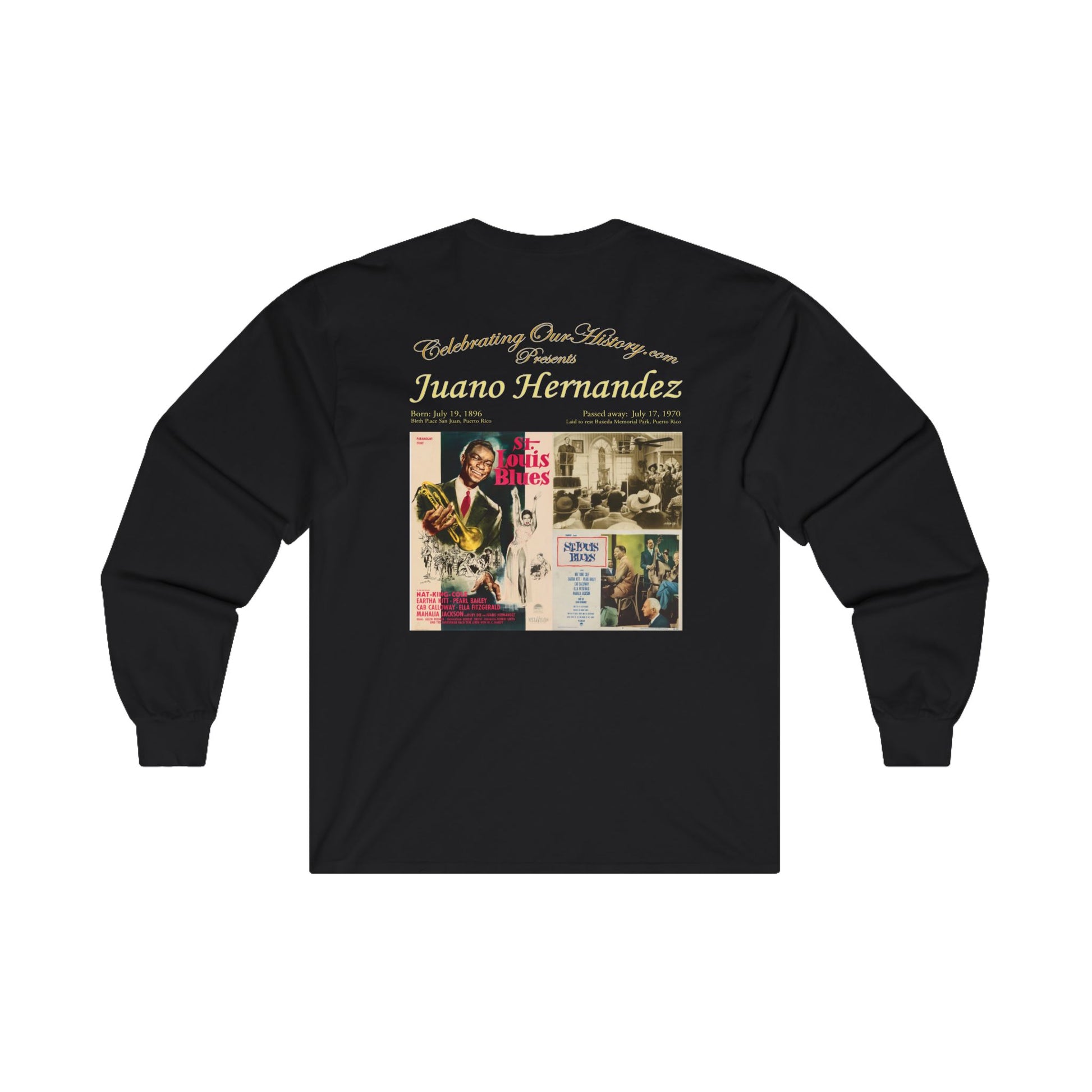 Juano Hernandez - St. Louis Blues (1958) - Front and Back Printed Concert Style Long Sleeve T-Shirt