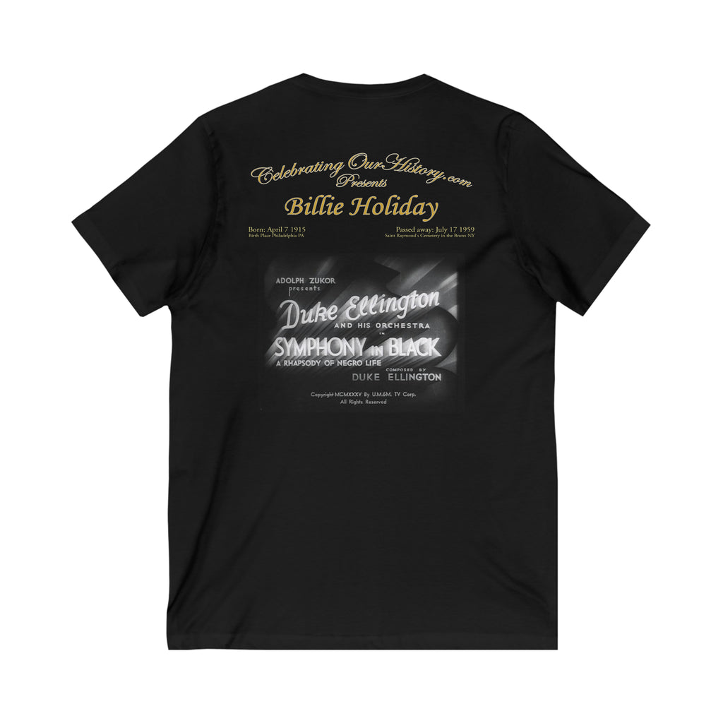 Billie Holiday - Symphony in Black (1935) - Front and Back Printed Concert Style V-Neck T-Shirt