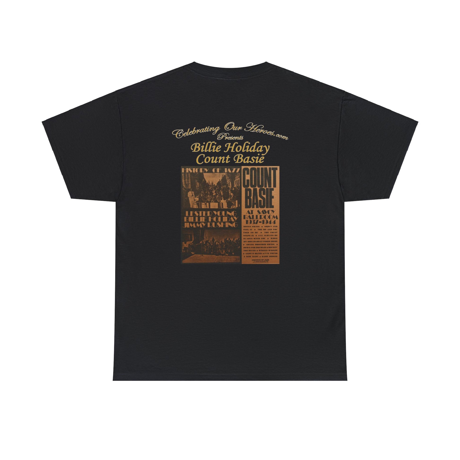 Billie Holiday And Count Basie - History Of Jazz -  Front and Back Printed Concert Style T-Shirt