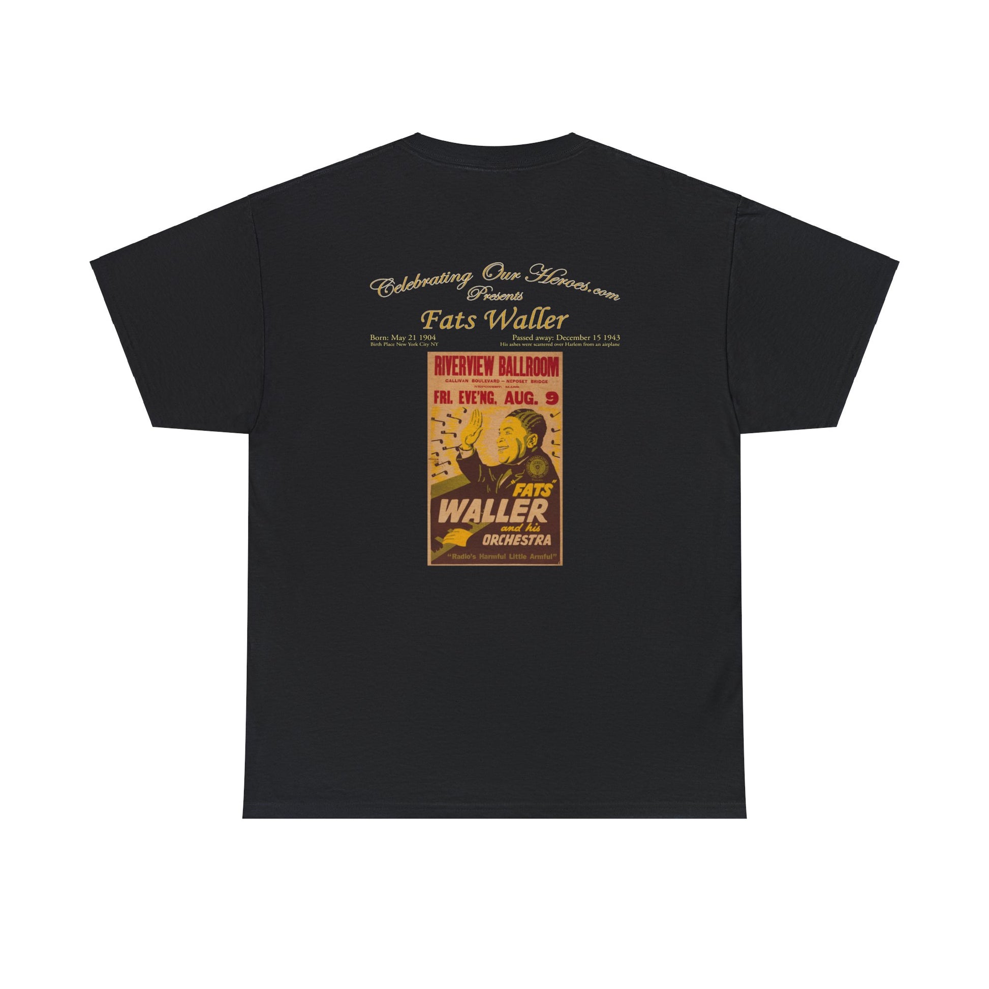 Fats Waller - Riverview Ballroom -  Front and Back Printed Concert Style T-Shirt