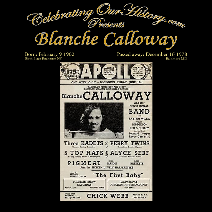 Blanche Calloway - Apollo -  Front and Back Printed Concert Style T-Shirt