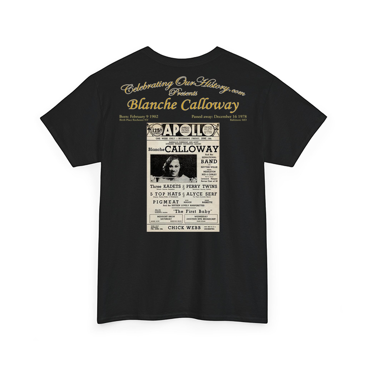 Blanche Calloway - Apollo -  Front and Back Printed Concert Style T-Shirt