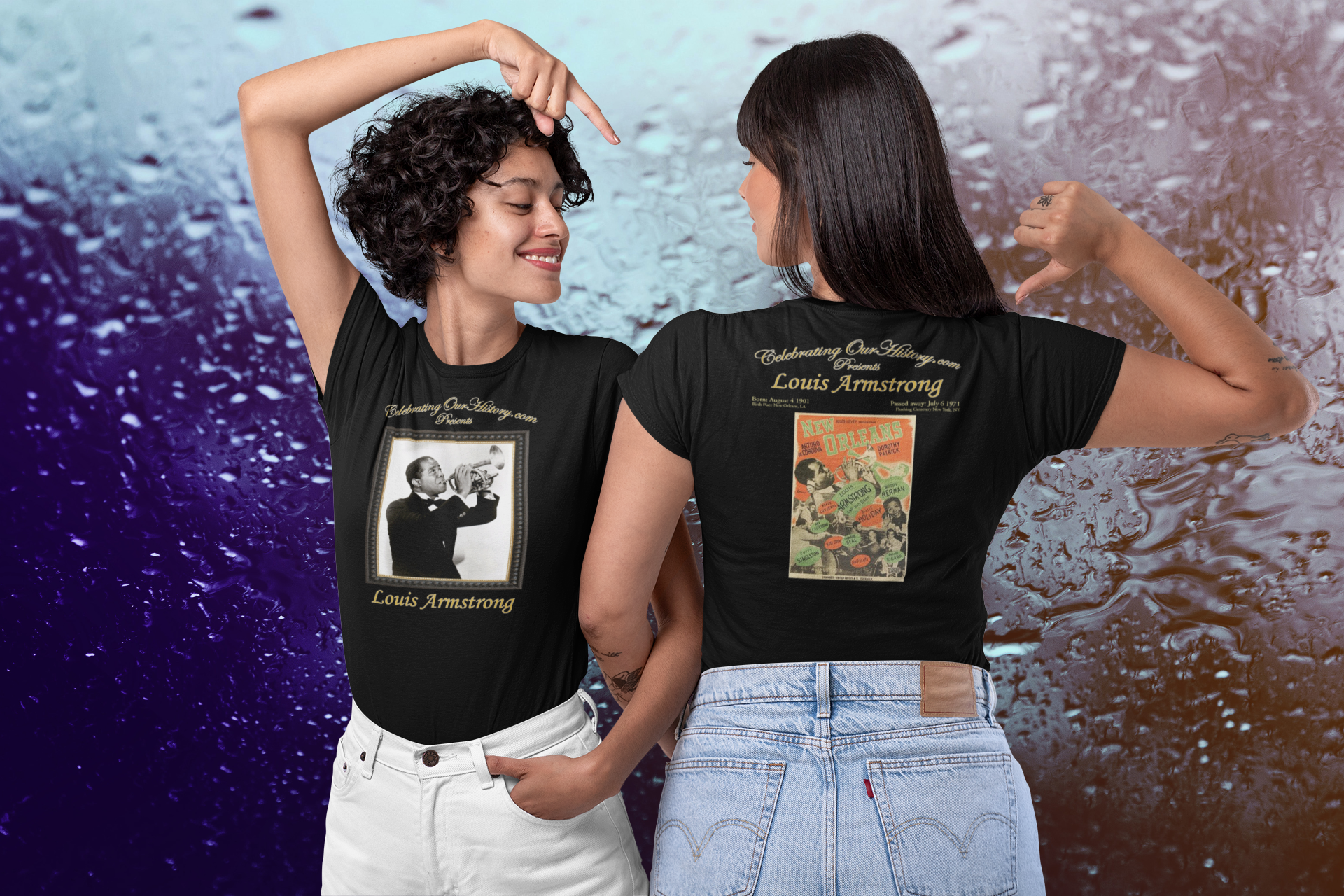 Louis Armstrong - New Orleans (1947) - Front and Back Printed Concert Style Women's T-Shirt