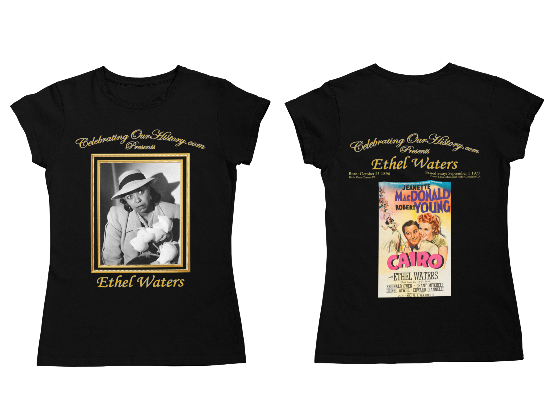 Ethel Waters - Cairo (1942) -  Front and Back Printed Concert Style Women's T-Shirt